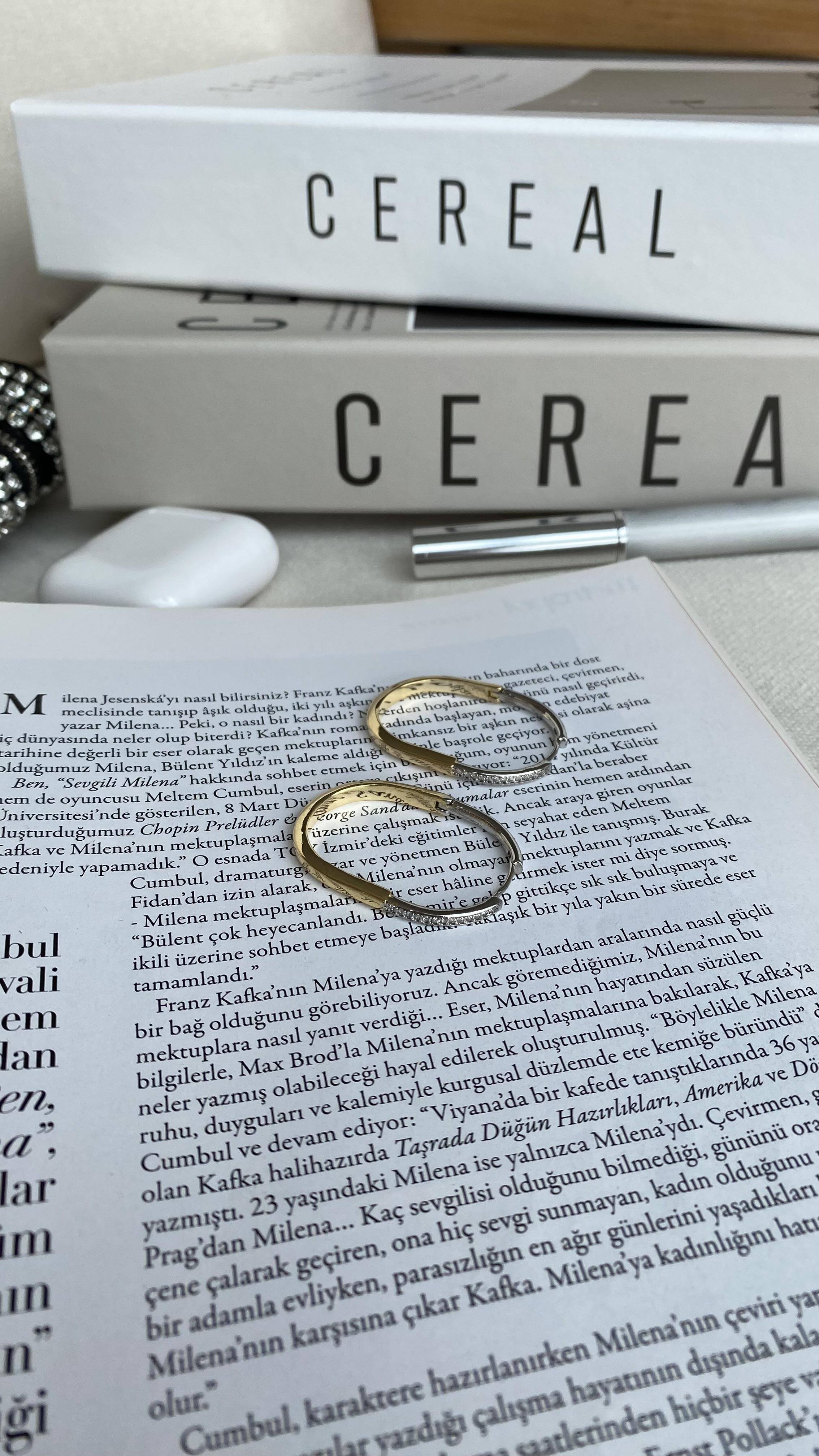 Gold Silver Taşlı Büyük Oval Küpe