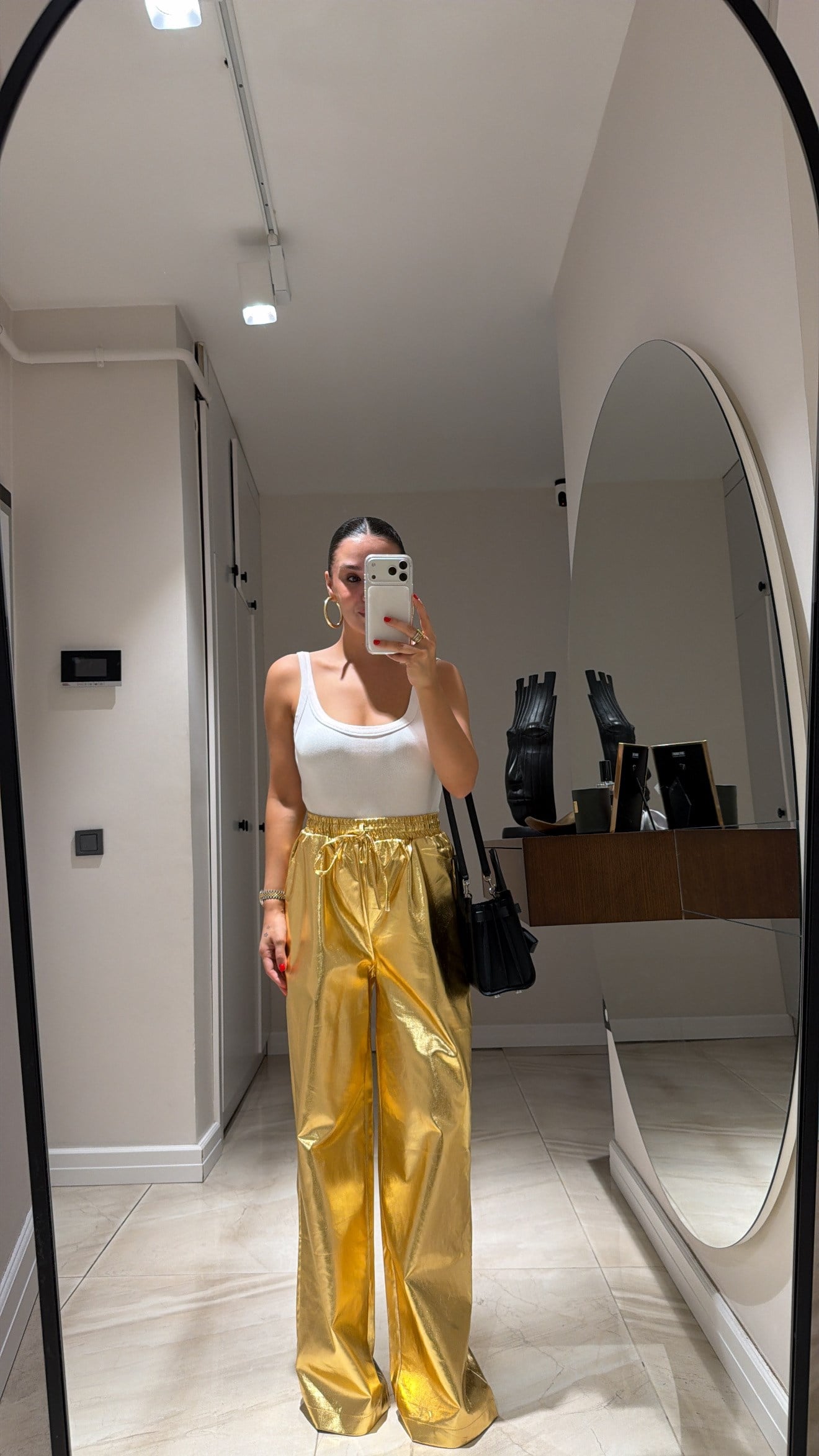 Gold Varaklı Bel Bağlamalı Pantolon