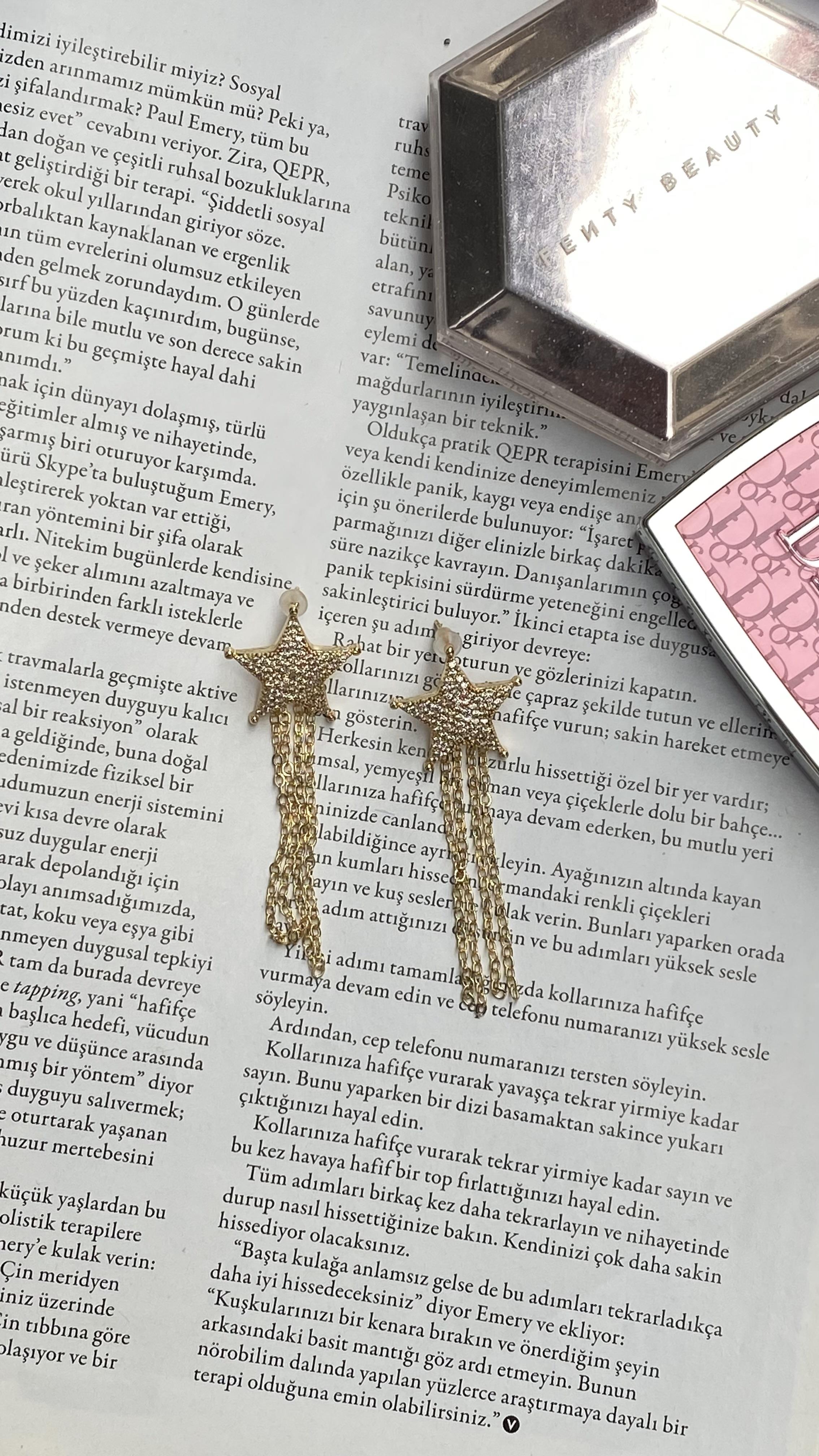 Gold Zirkon Taşlı Yıldız Salkım Küpe