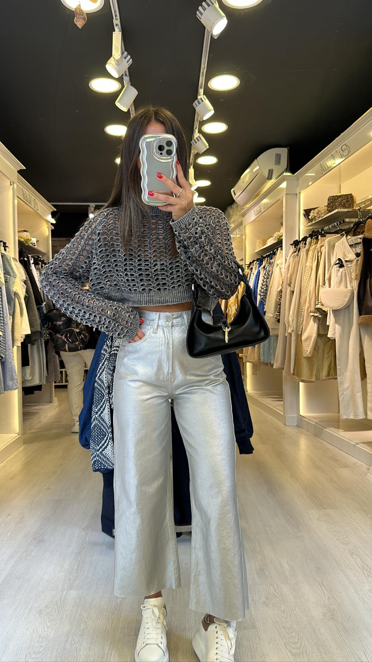Gümüş Renk Marka Model Bol Paça Pantolon