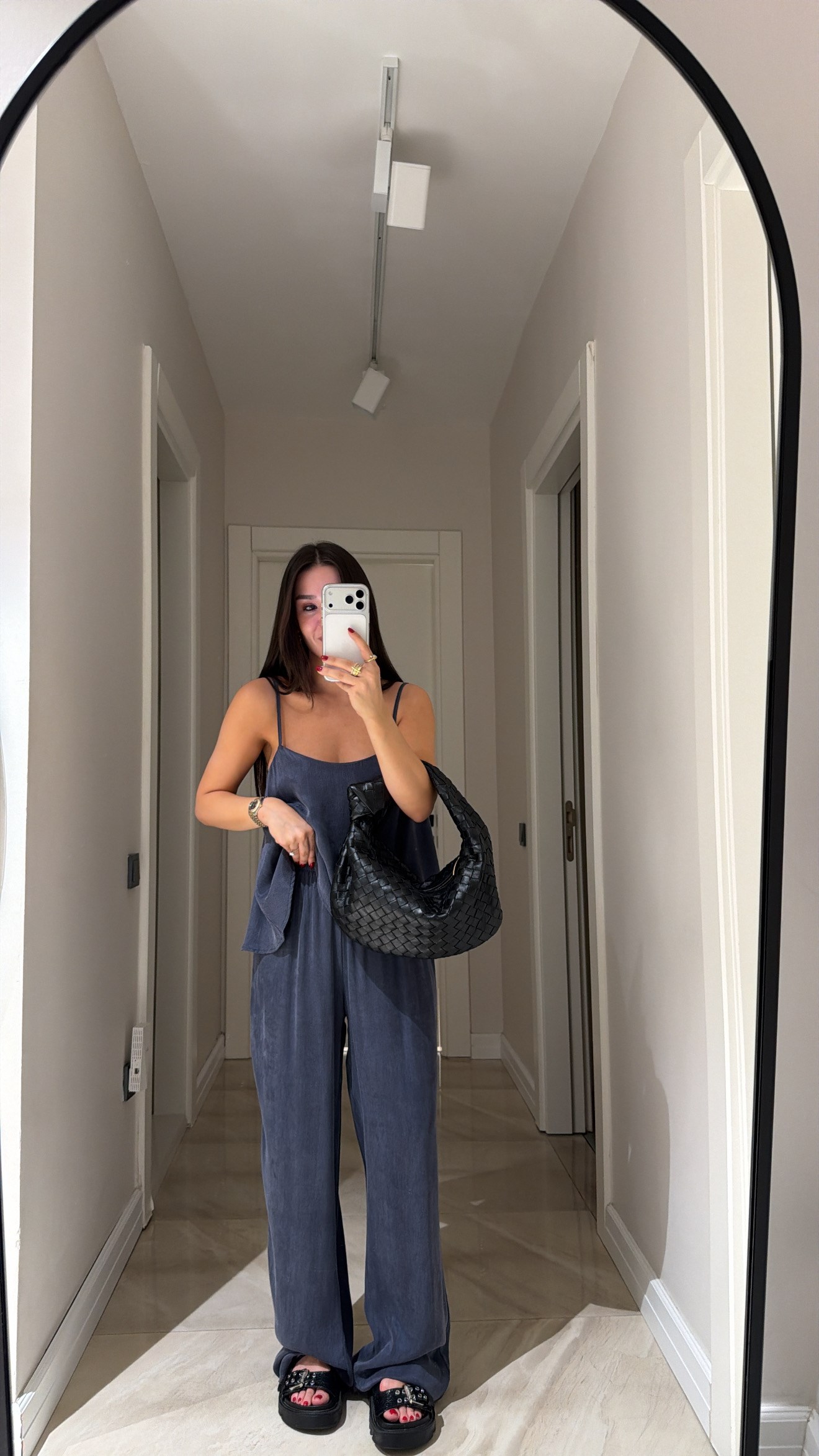 İndigo Askılı Bluz Pantolon Takım 