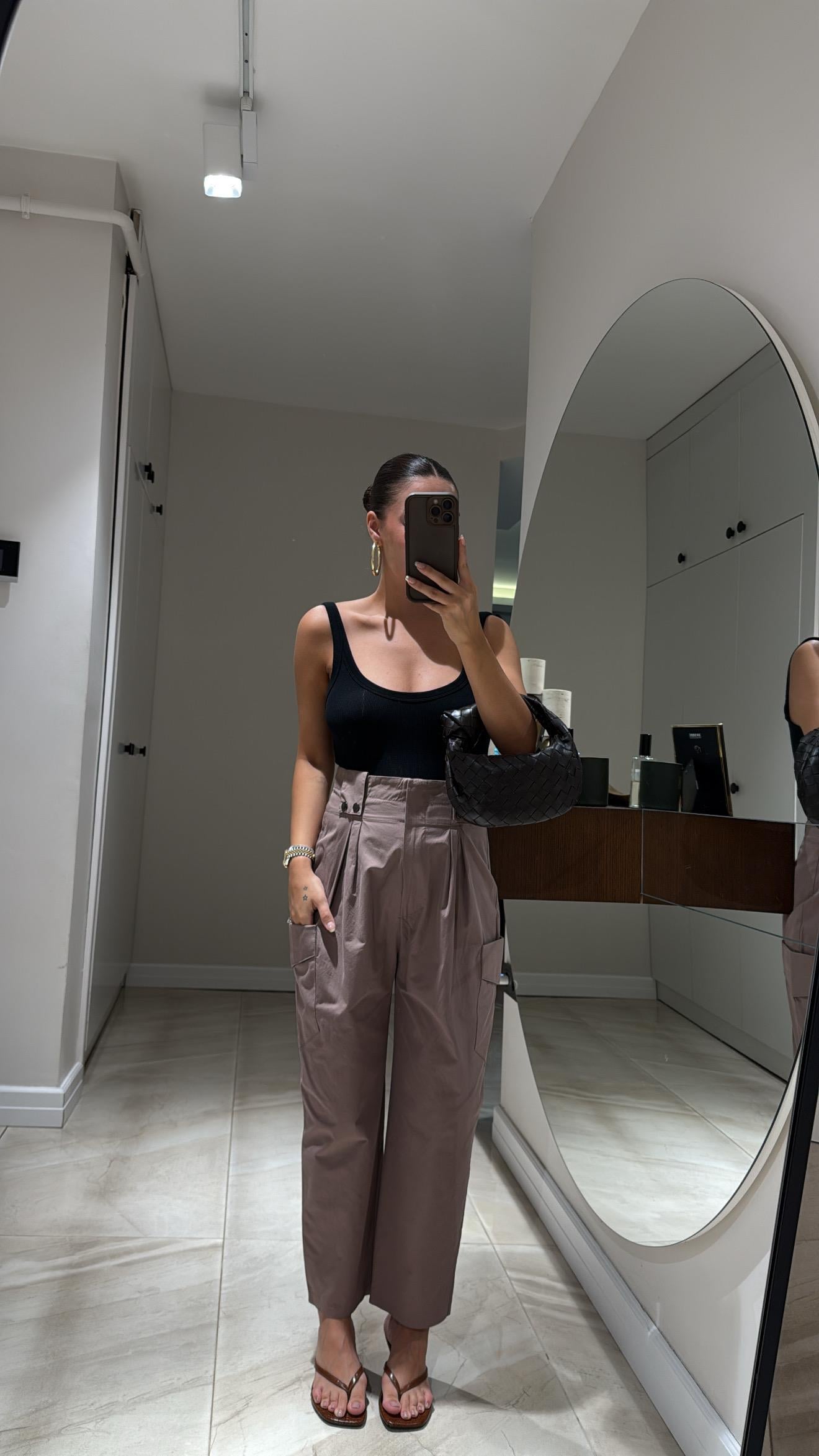 Kahve Bel Detaylı Kargo Cepli Pantolon