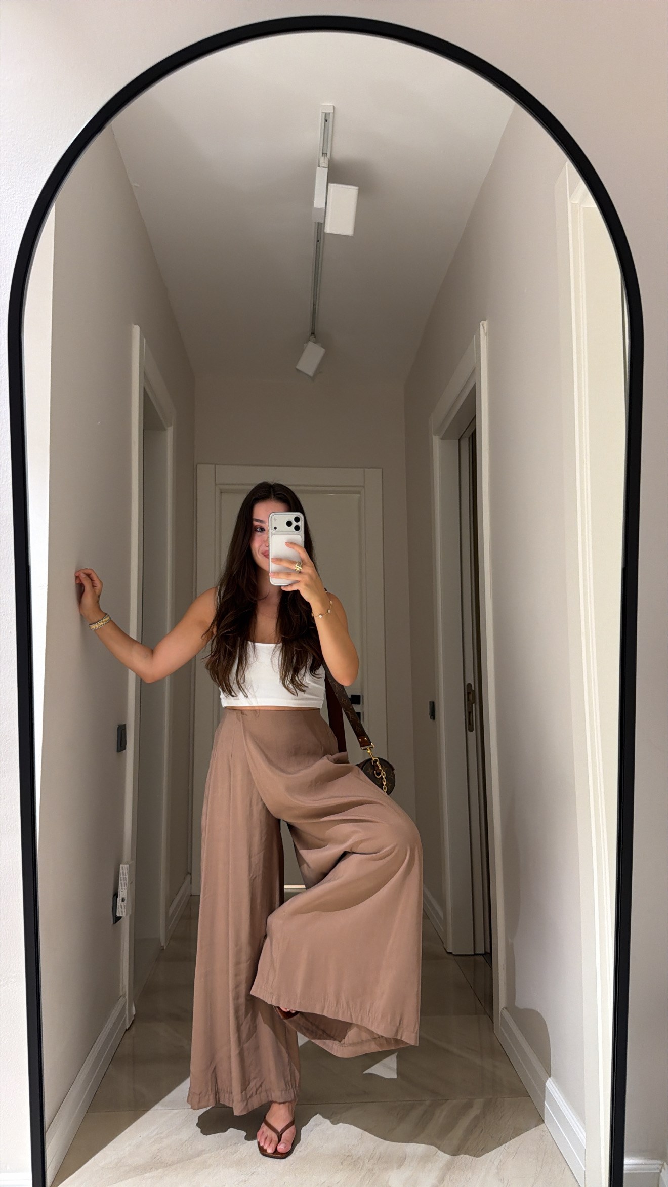 Kahve Beli Lastikli Pareo Pantolon