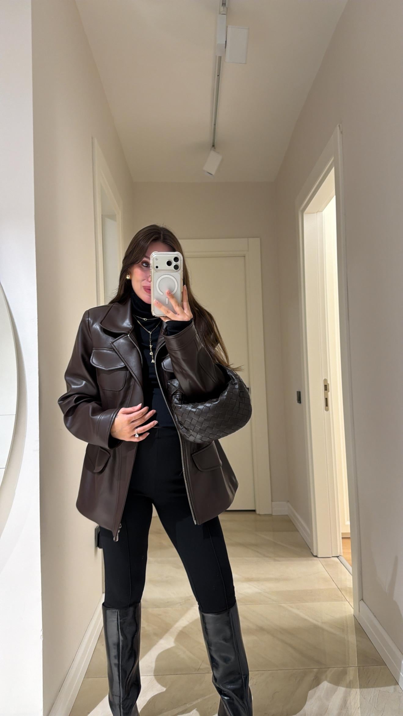 Kahve Beli Lastikli Ravi Deri Ceket 