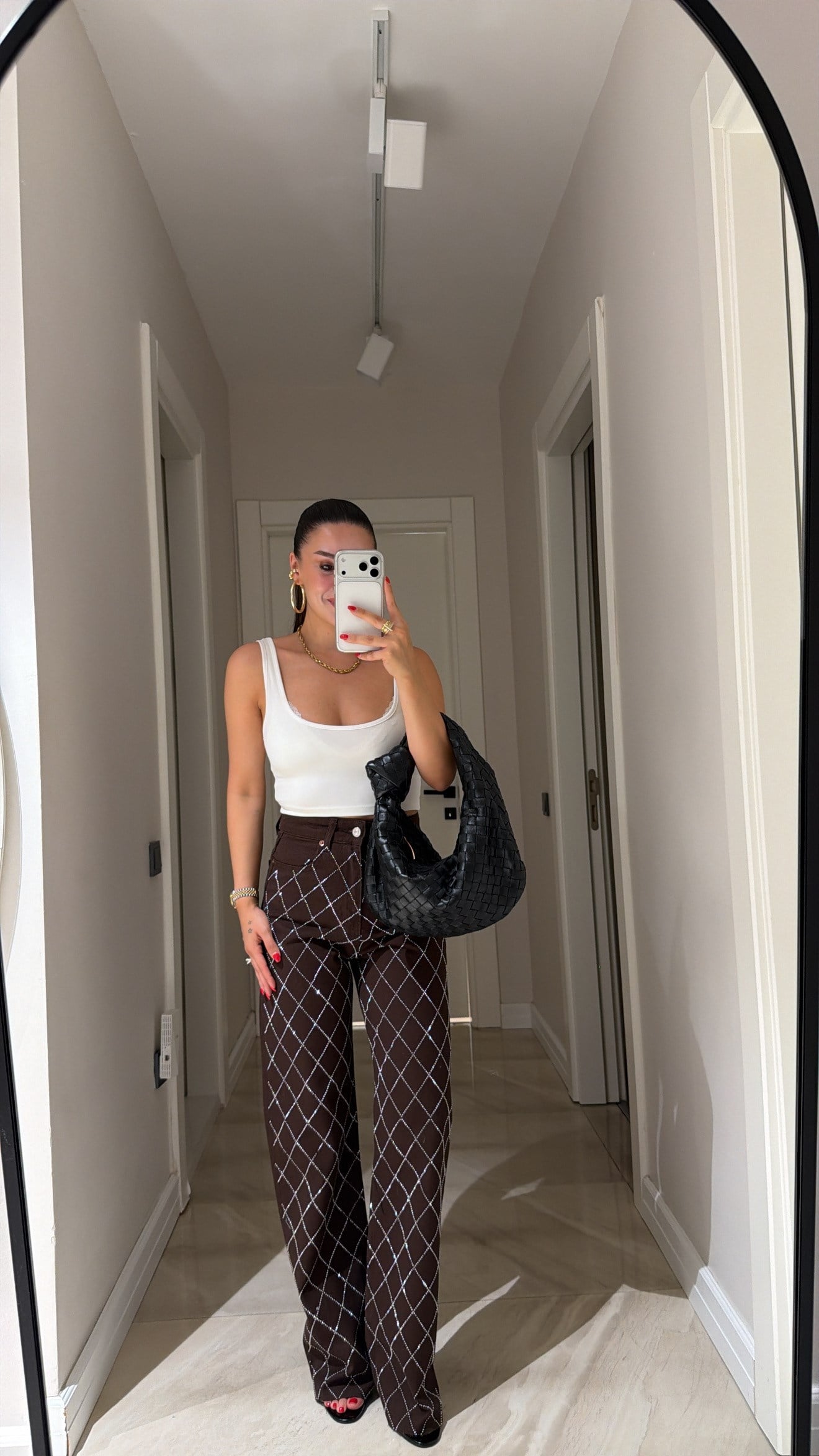 Kahve Geometrik Taşlı Bol Paça Marka Model Jean
