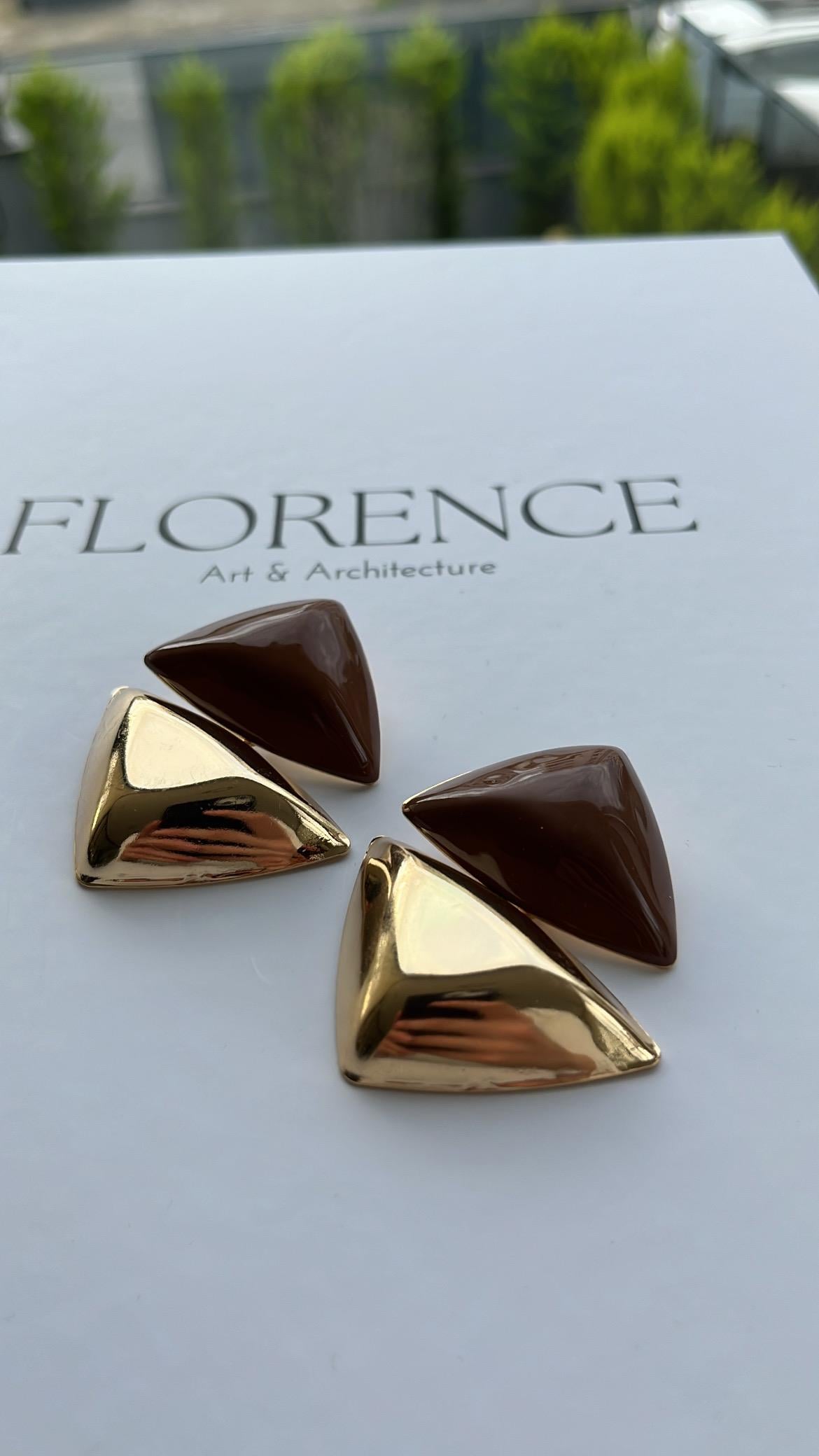 Kahve Gold Üçgen Dolgulu Küpe