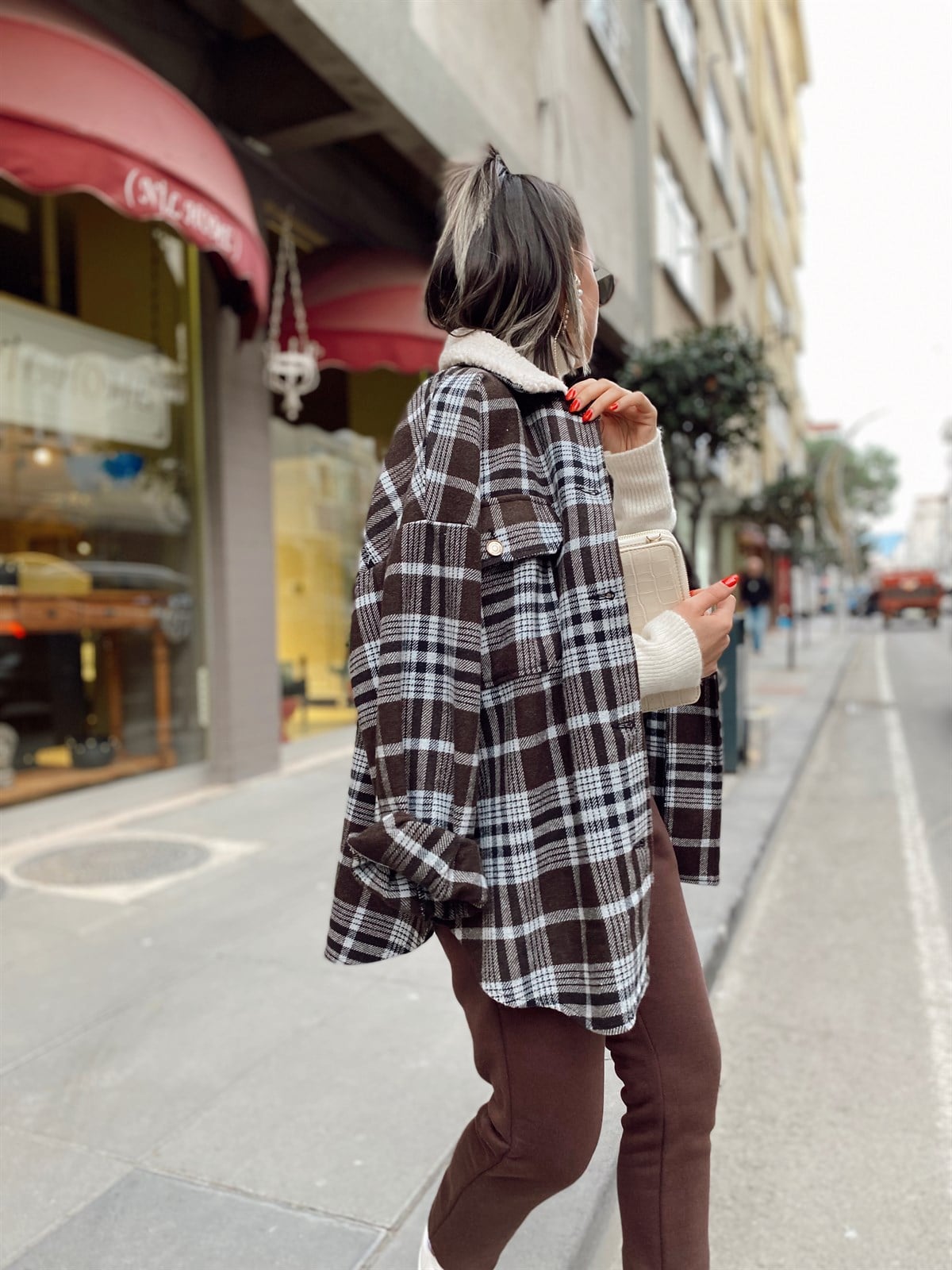 Kahve Gri Yaka Kürklü Ceket