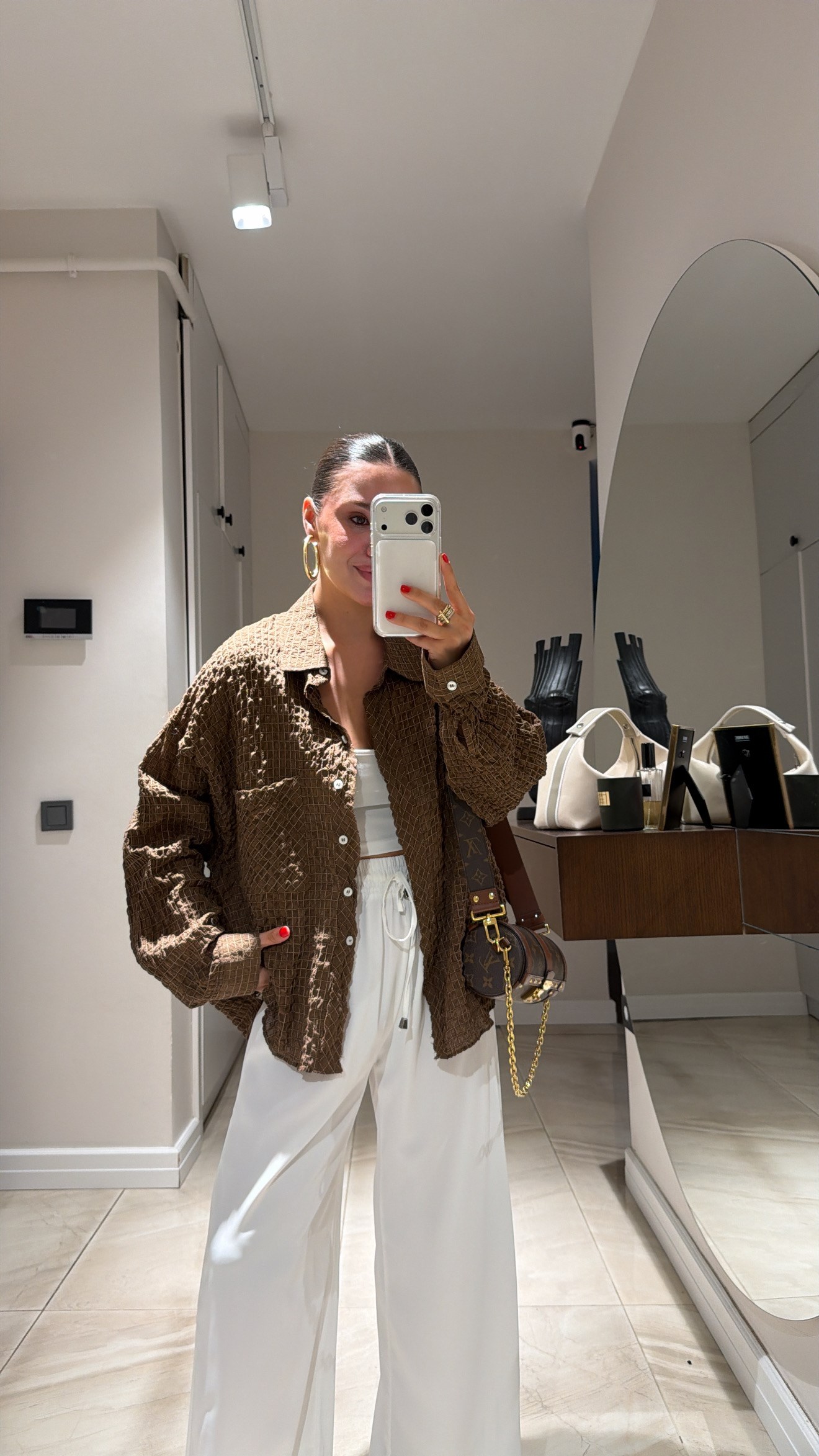 Kahve Kareli Oversize Gömlek