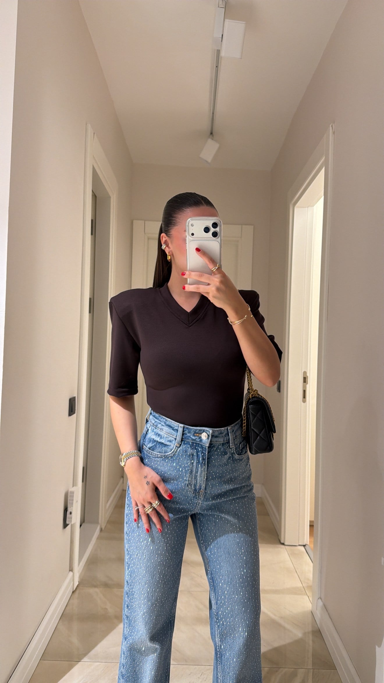 Kahve V Yaka Vatkalı Marka Model Bodysuit