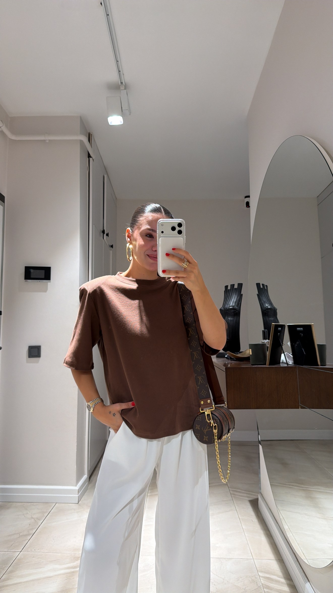 Kahve Vatkalı Basic Tişört