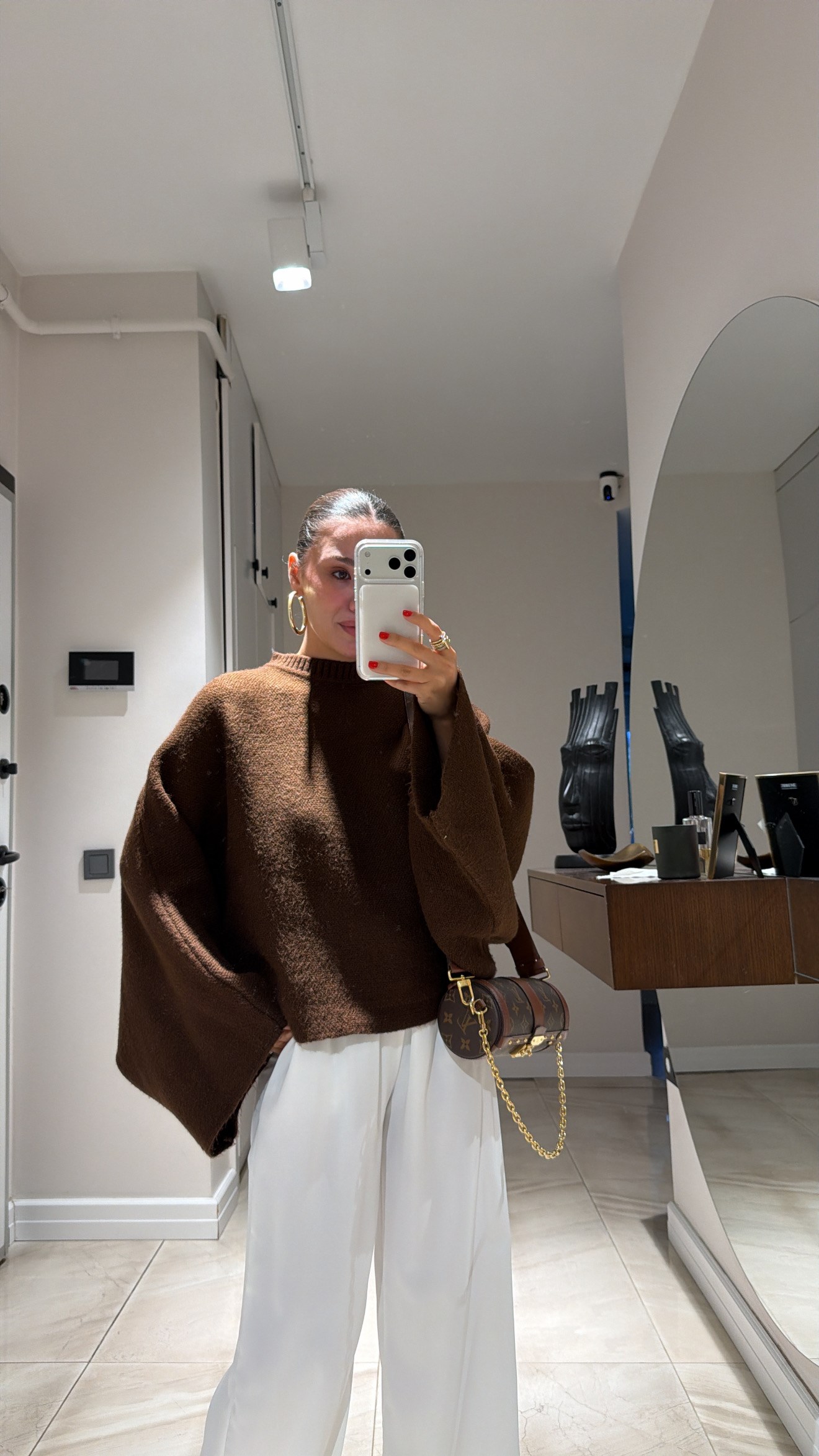 Kahve Yarasa Kol Oversize Kazak