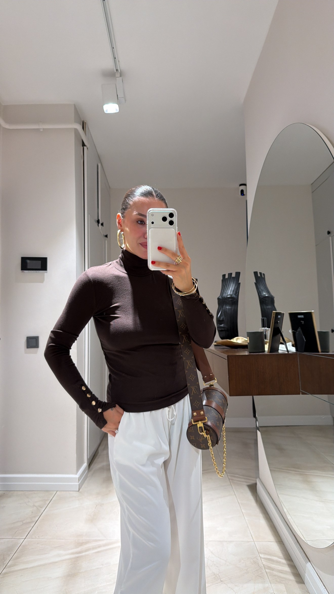 Kahve Yarım Balıkçı Yaka Kol Çıtçıtlı Bluz