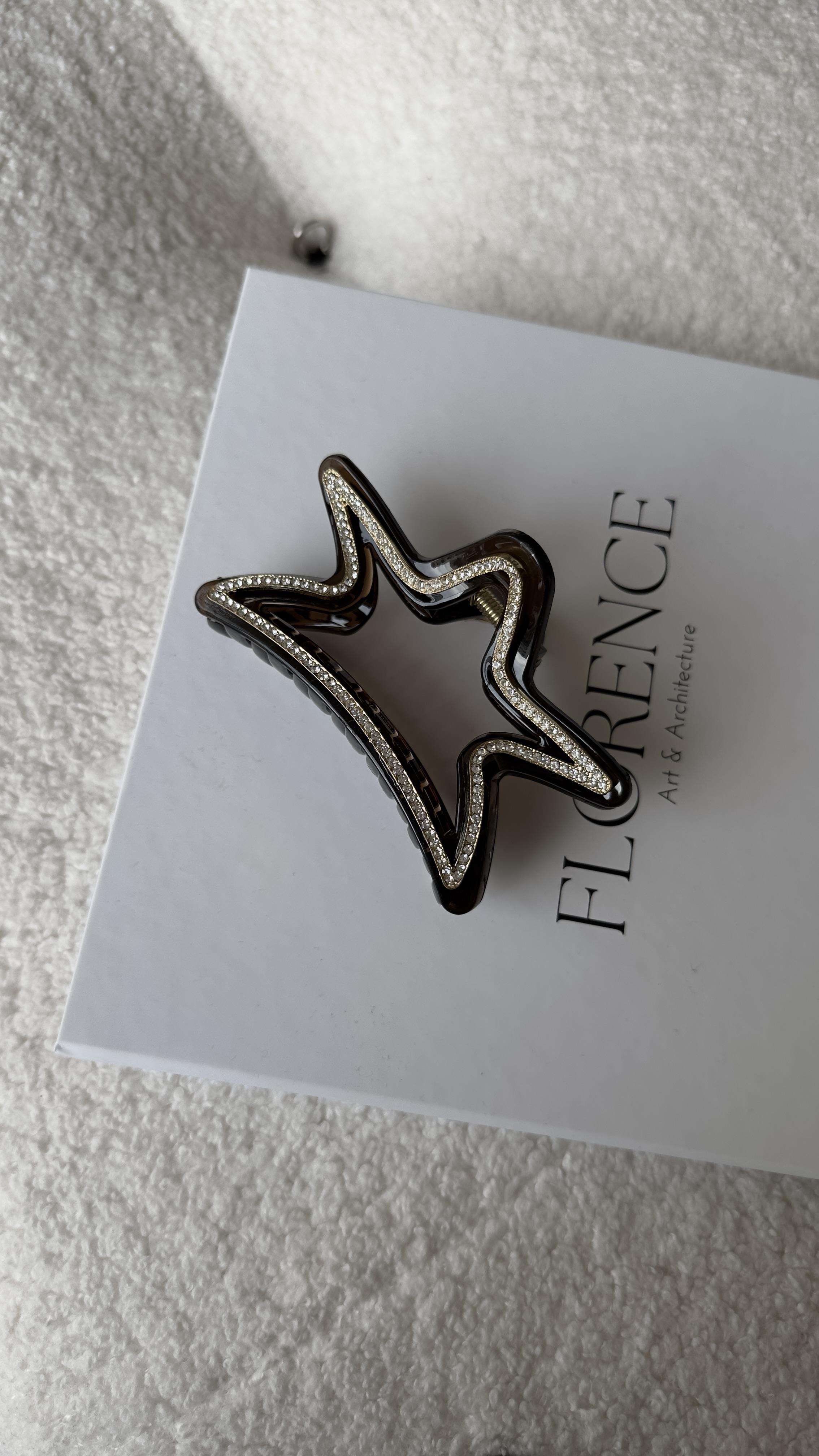 Kahverengi Silver Taşlı Yıldızlı Mandal Toka