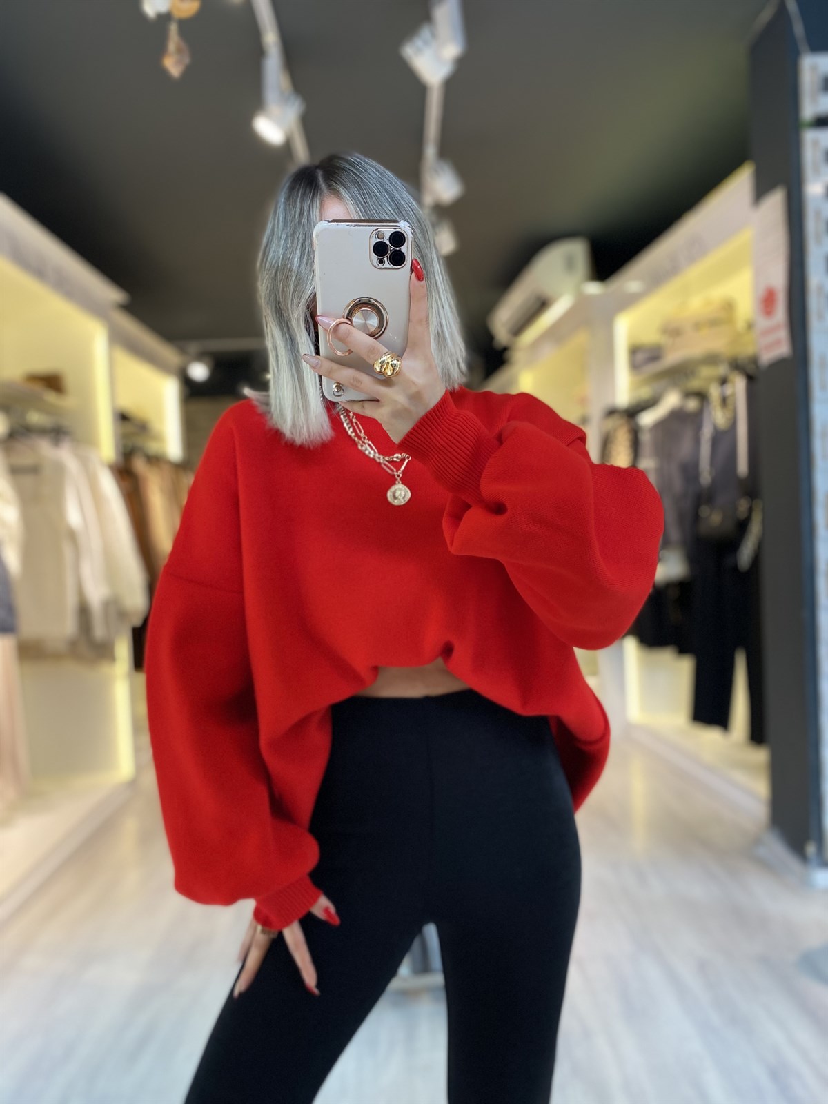 Kırmızı Oversize Kazak 