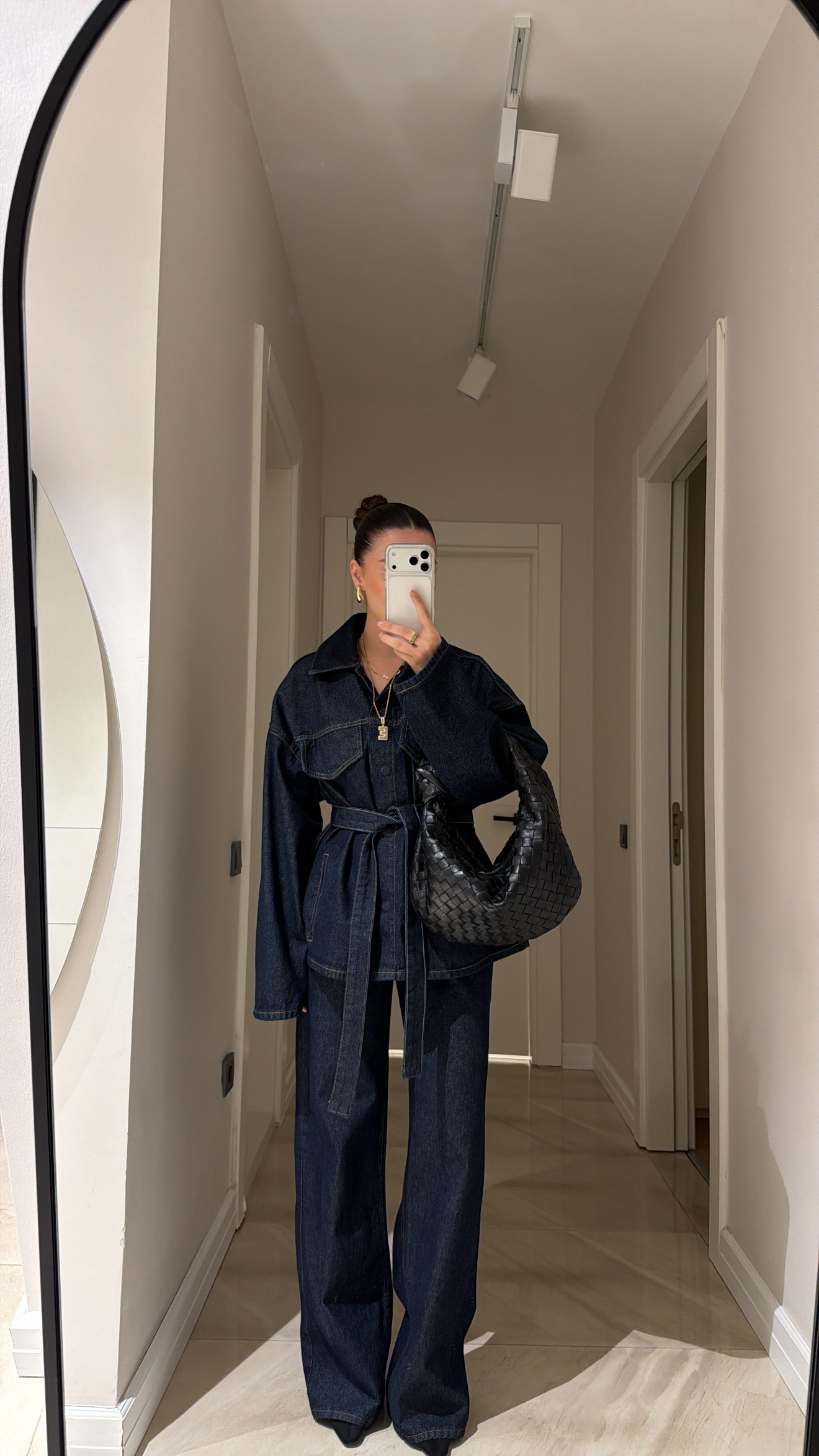 Lacivert Arka Cepli Bol Paça Denim Pantolon