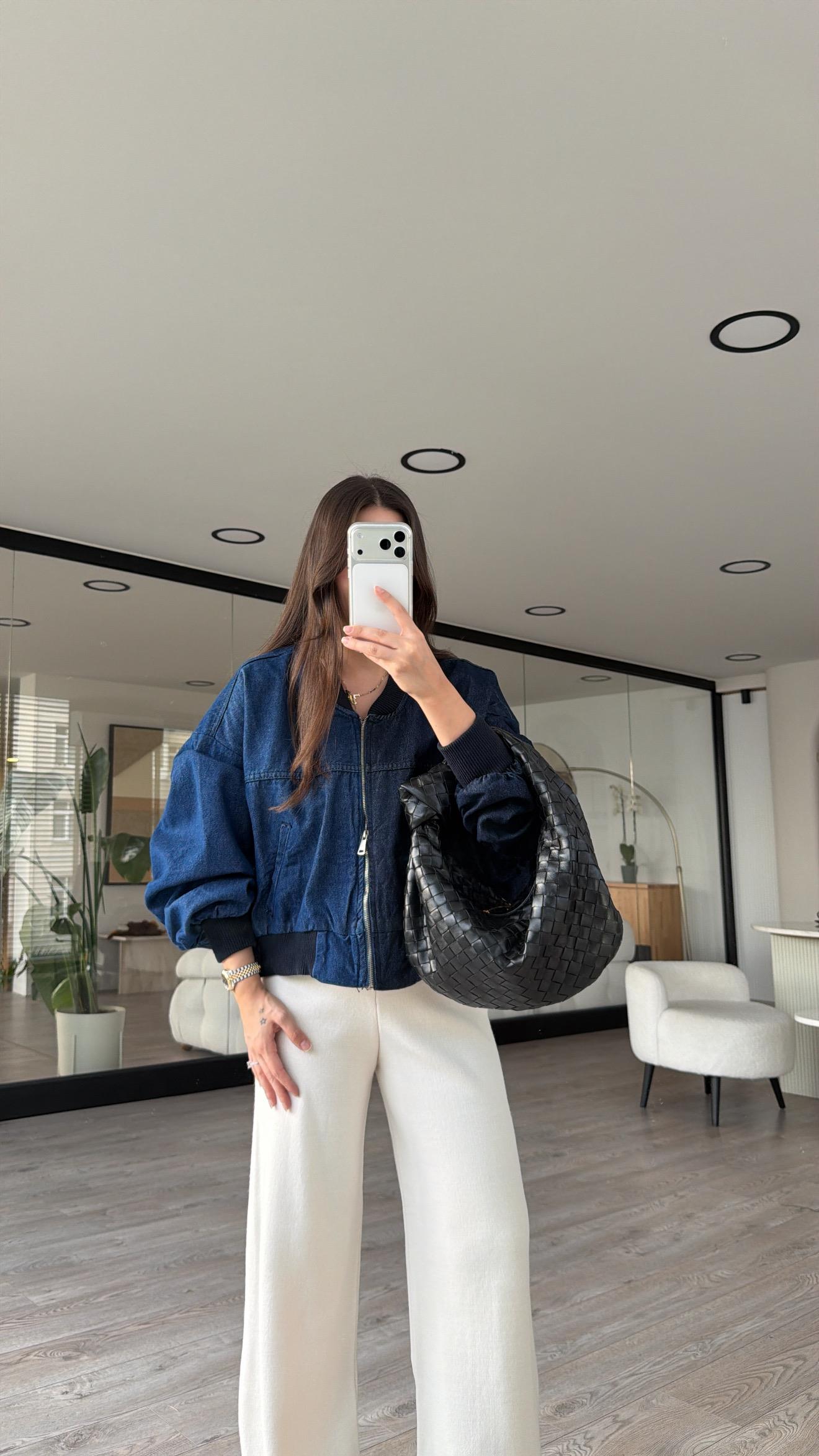 Lacivert Çift Renk Fermuarlı Bomber Ceket