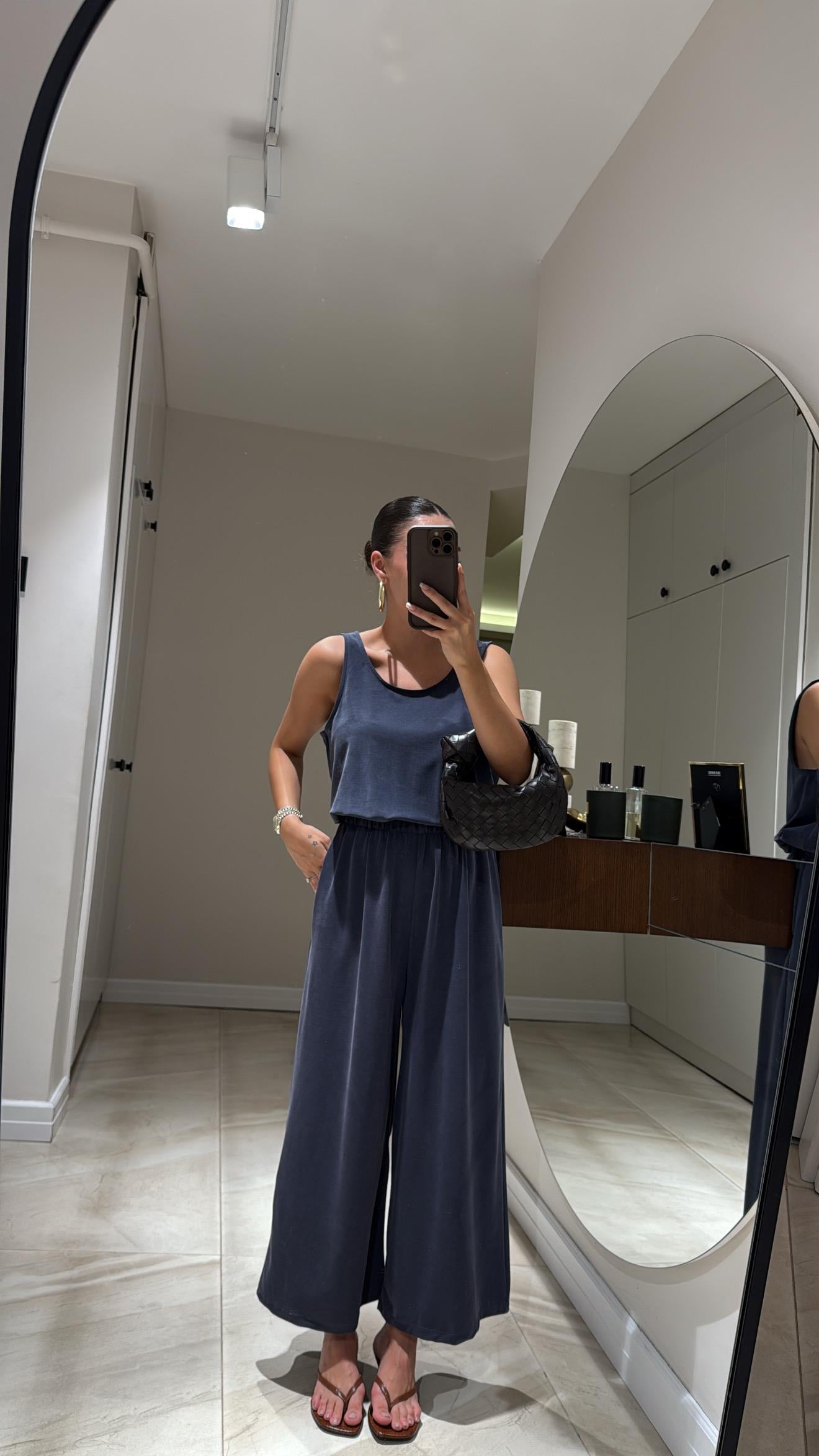 Lacivert Kalın Askılı Modal Tulum