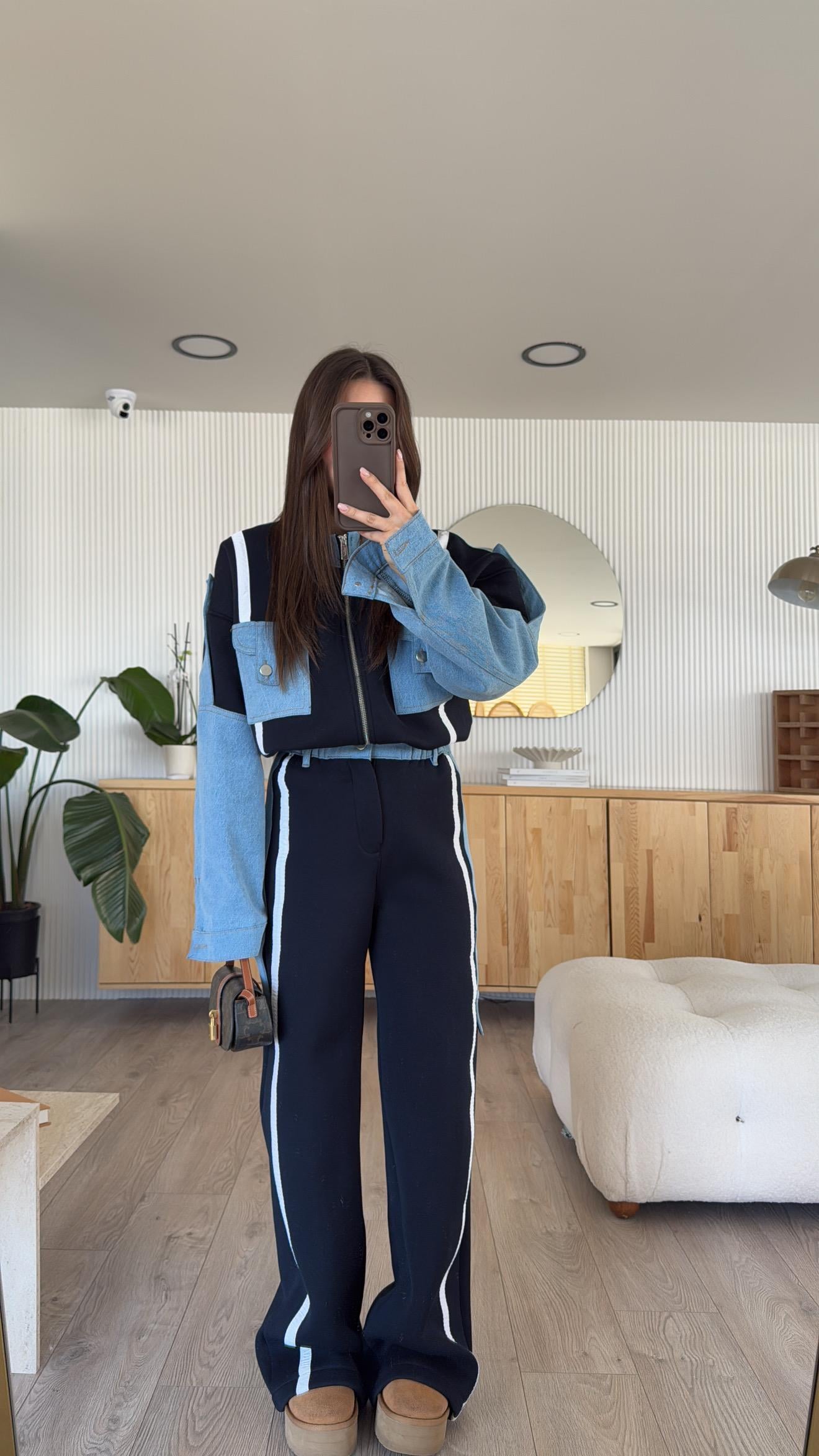 Lacivert Kargo Cepli Şeritli Denim Takım 