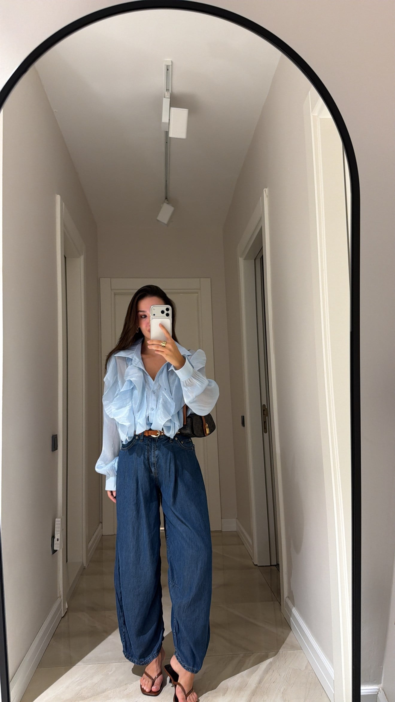 Lacivert Tensel Kumaş Dikiş Detaylı Barrel jean 