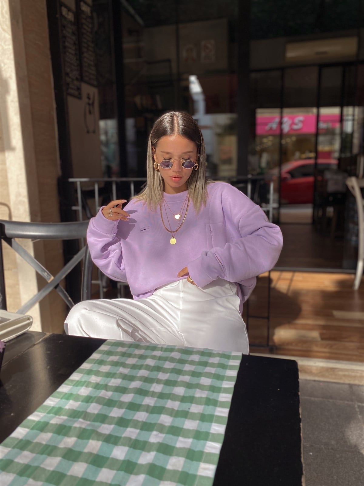 Lila Cep Ve Kol Detaylı Sweat