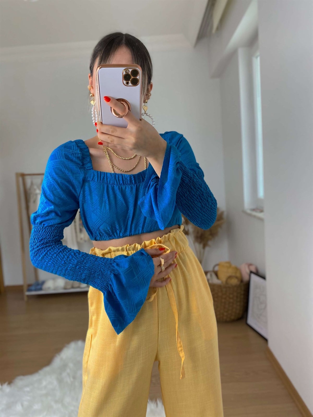 Mavi Dantel Detaylı Bluz
