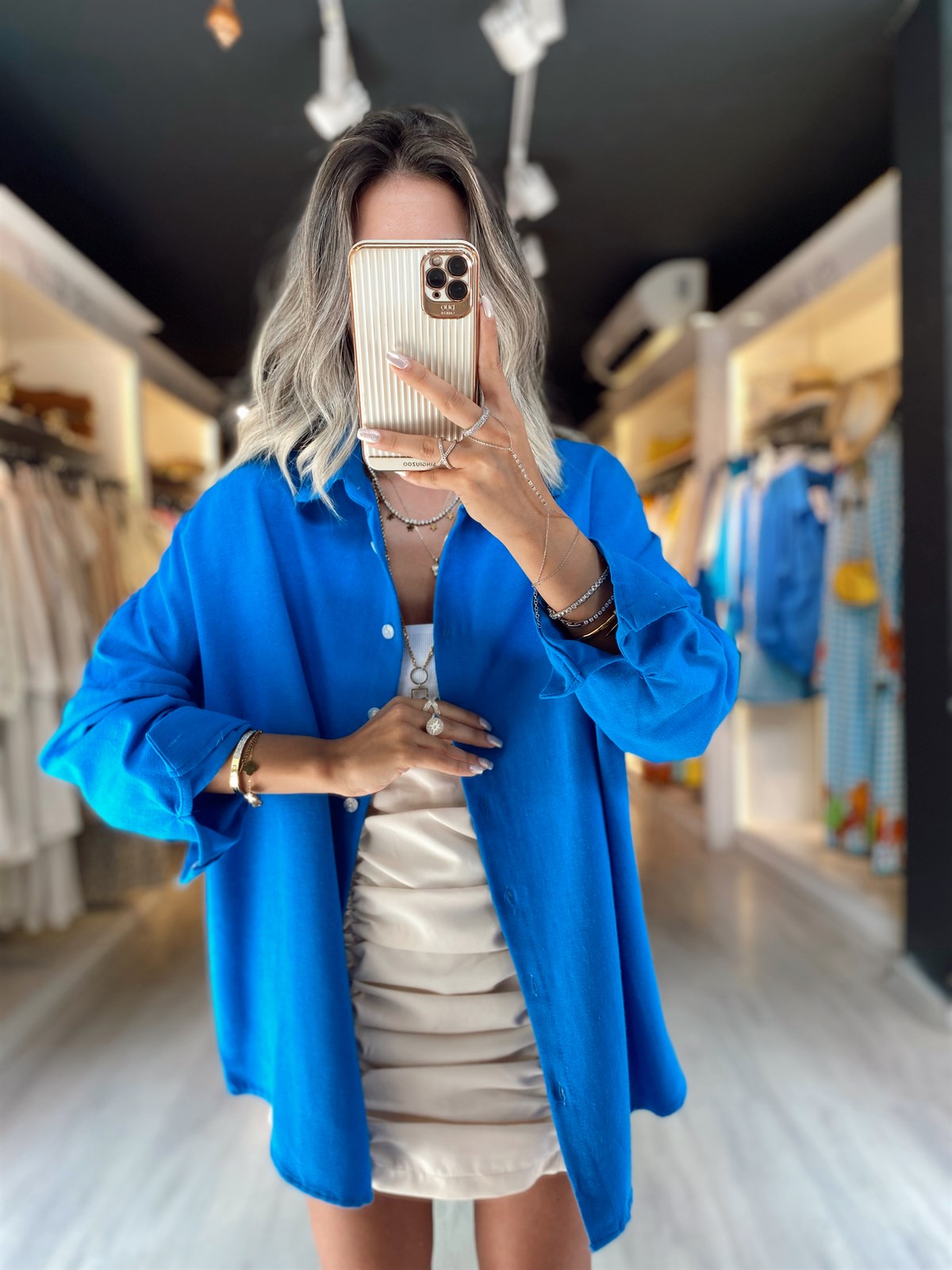 Mavi Oversize Gömlek