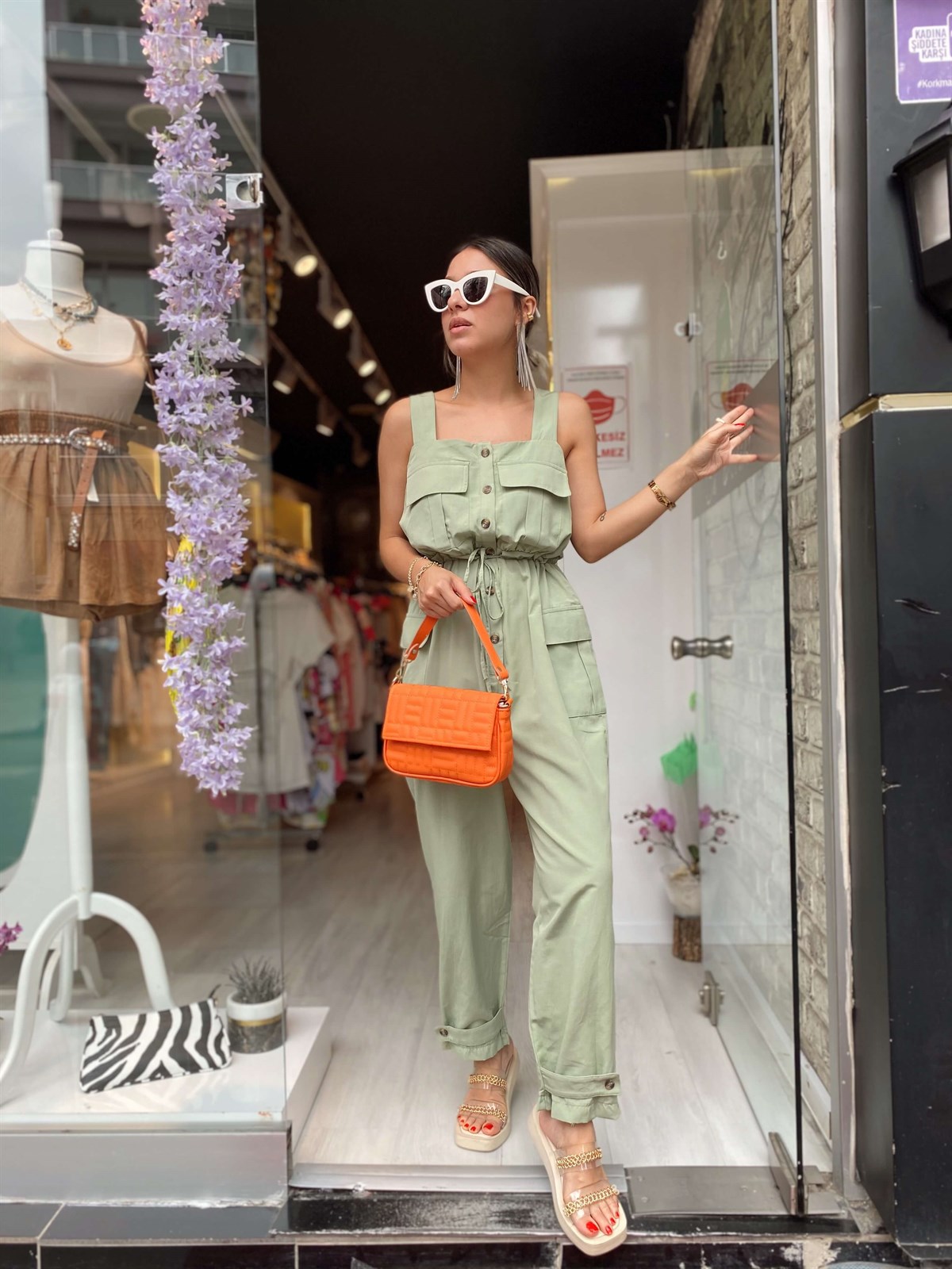 Mint Yeşili Askılı Tulum