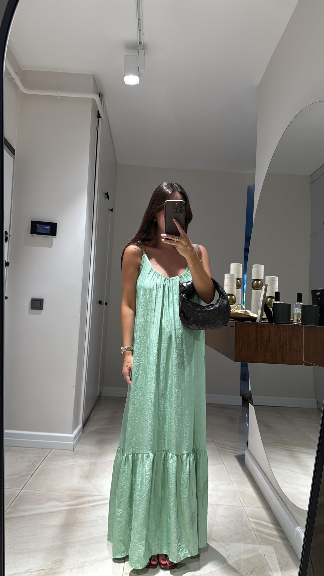 Mint Yeşili İp Askılı Bol Kesim Elbise