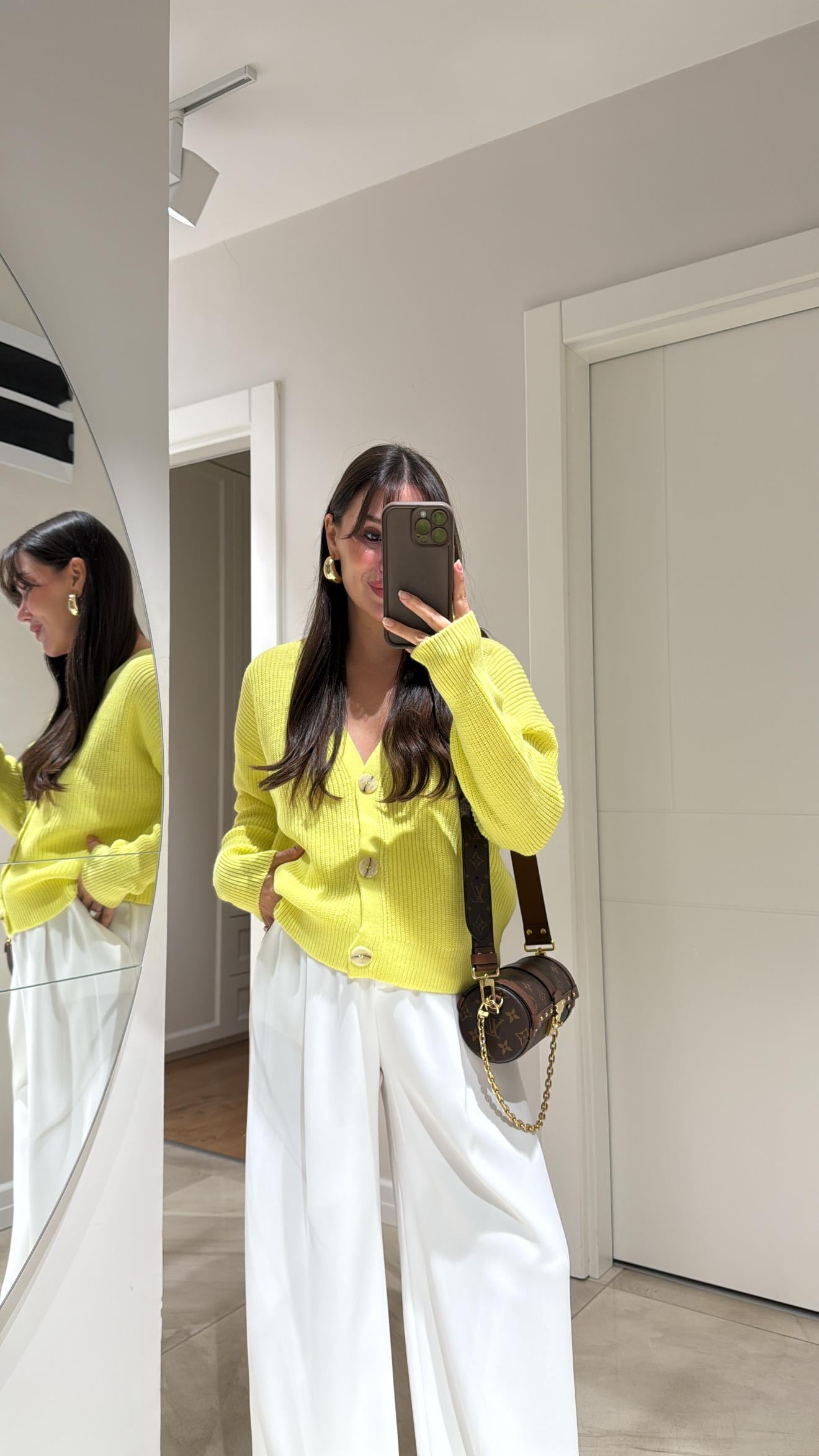 Neon Sarı Üç Düğmeli Triko Hırka 