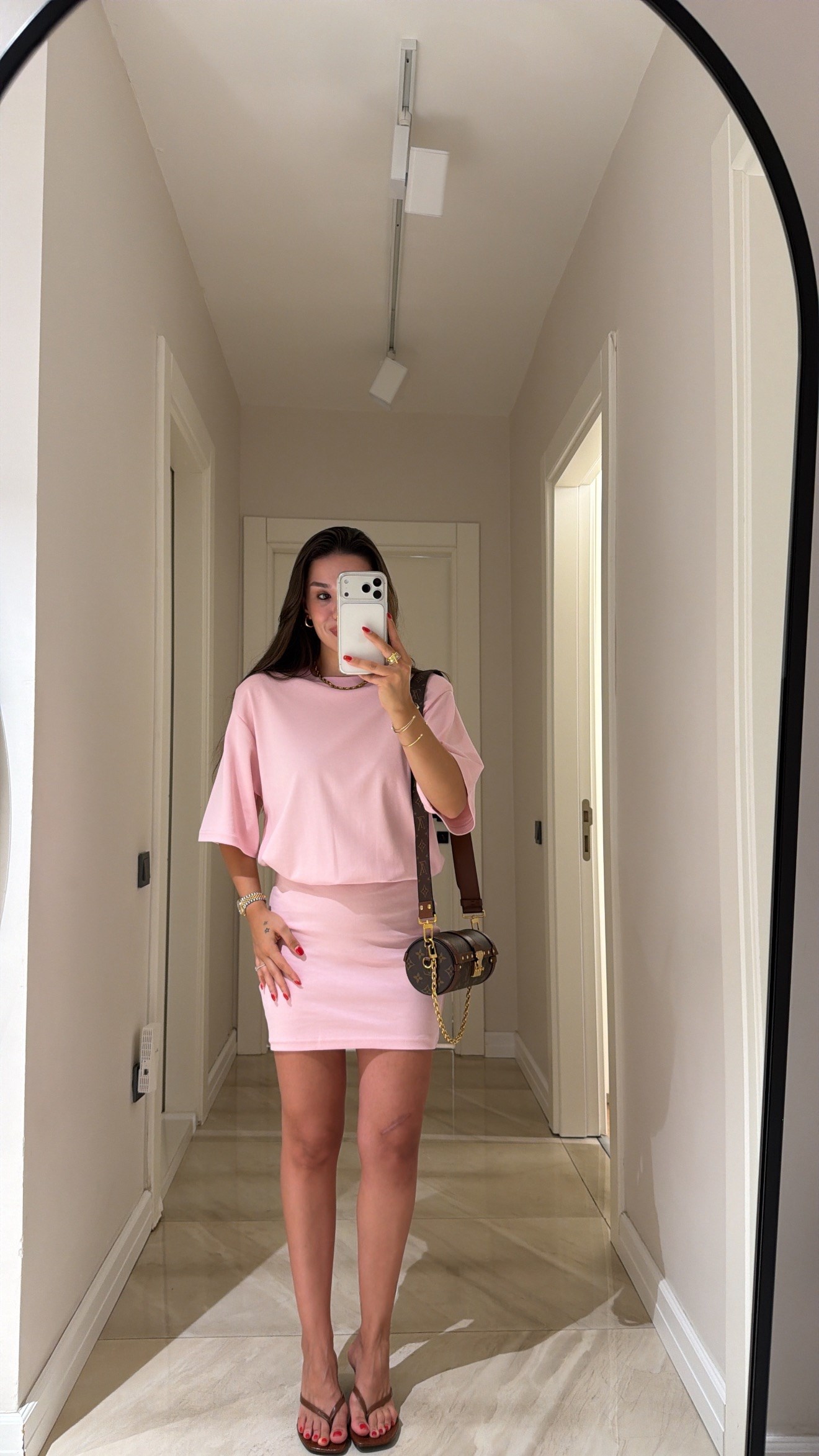 Pembe Bisiklet Yaka Vatkalı Elbise