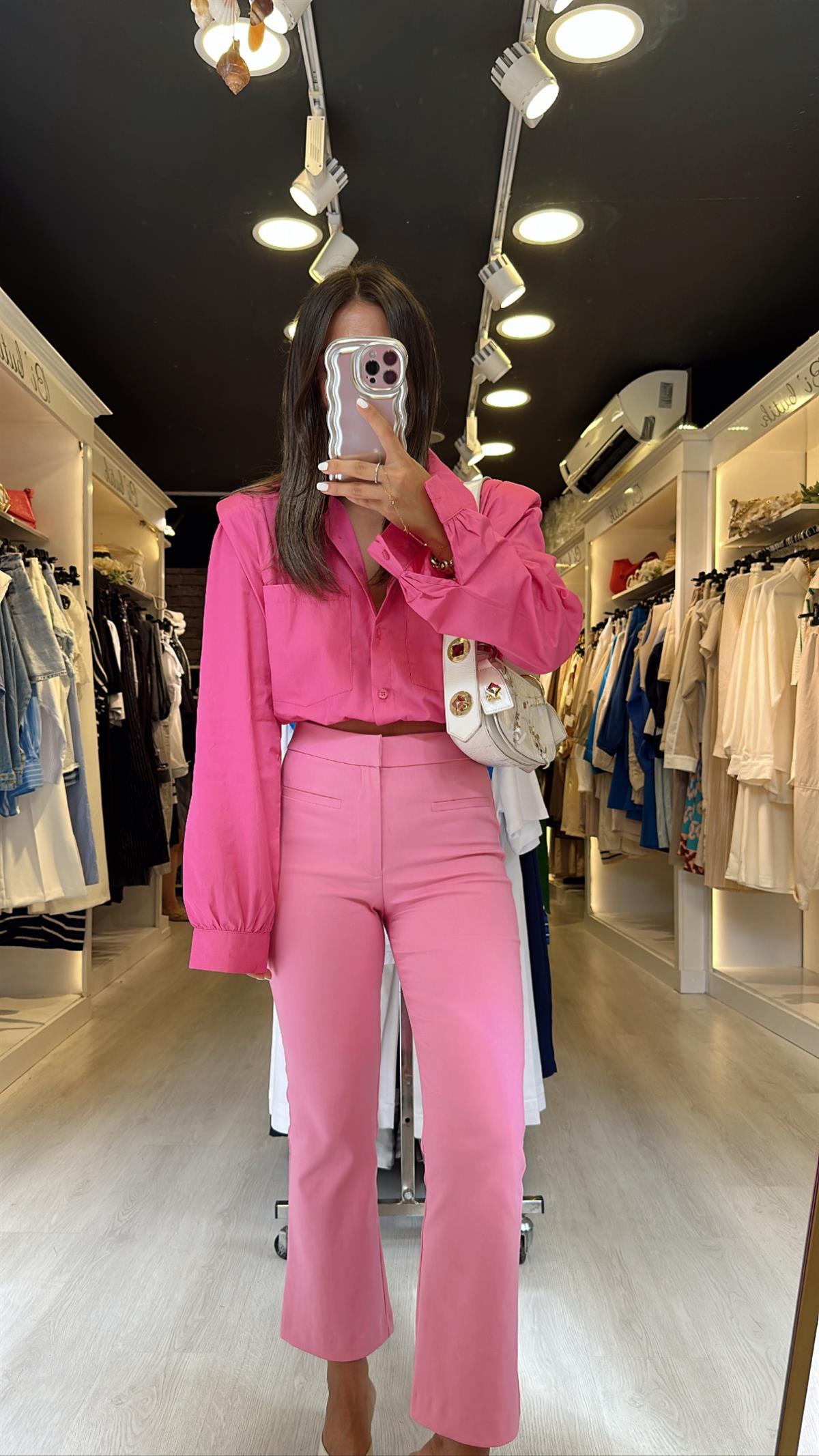 Pembe Cep Detaylı Midi İspanyol Paça Pantolon