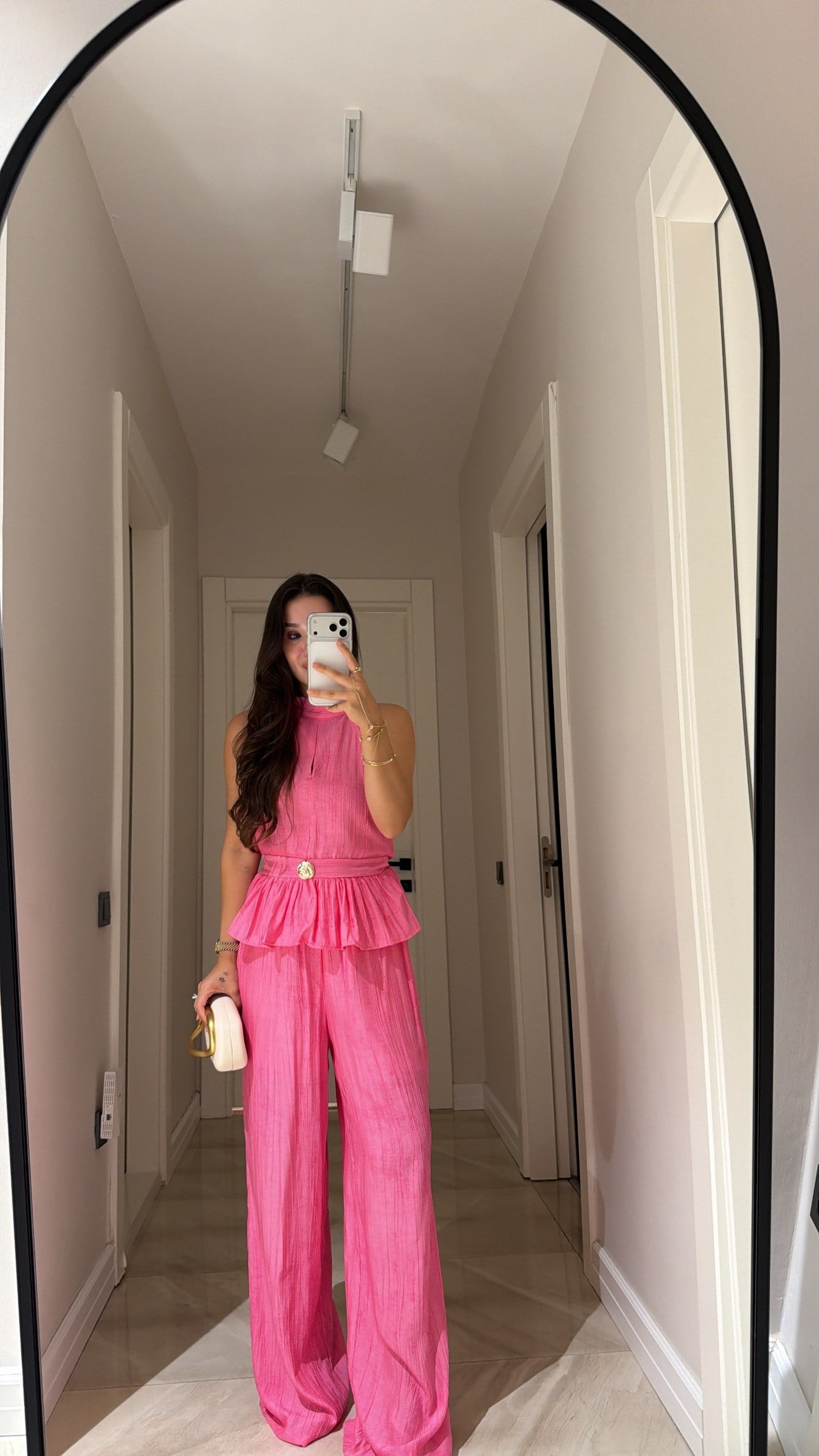 Pembe Gold Düğme Detaylı Yelek Pantolon Takım