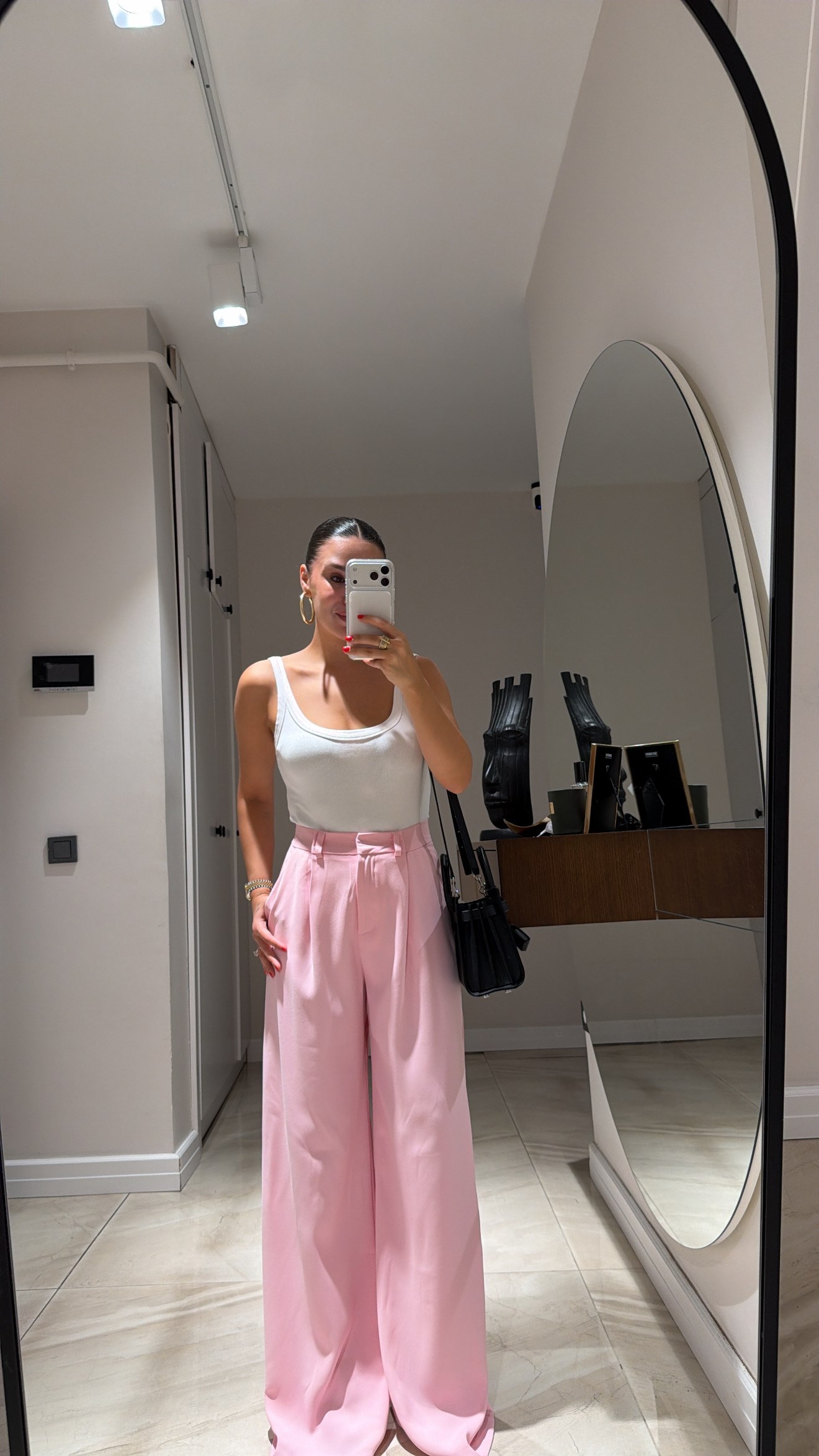 Pembe Önü Pensli Premium Palazzo Pantolon