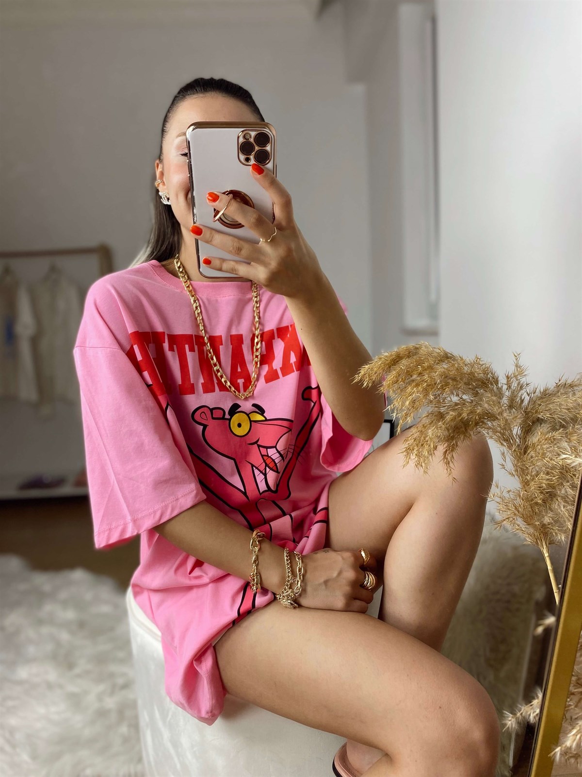 Pembe PembePanter Baskılı Tshirt