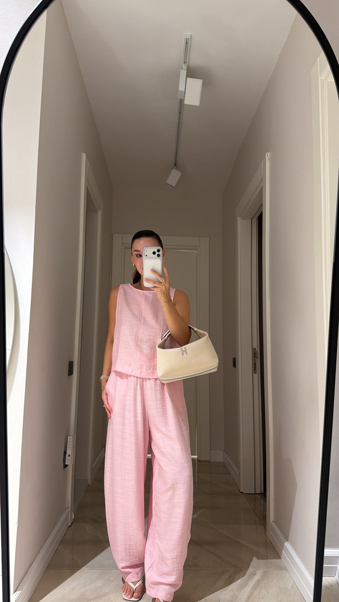 Pembe Sıfır Kol Şalvar Pantolon Takım