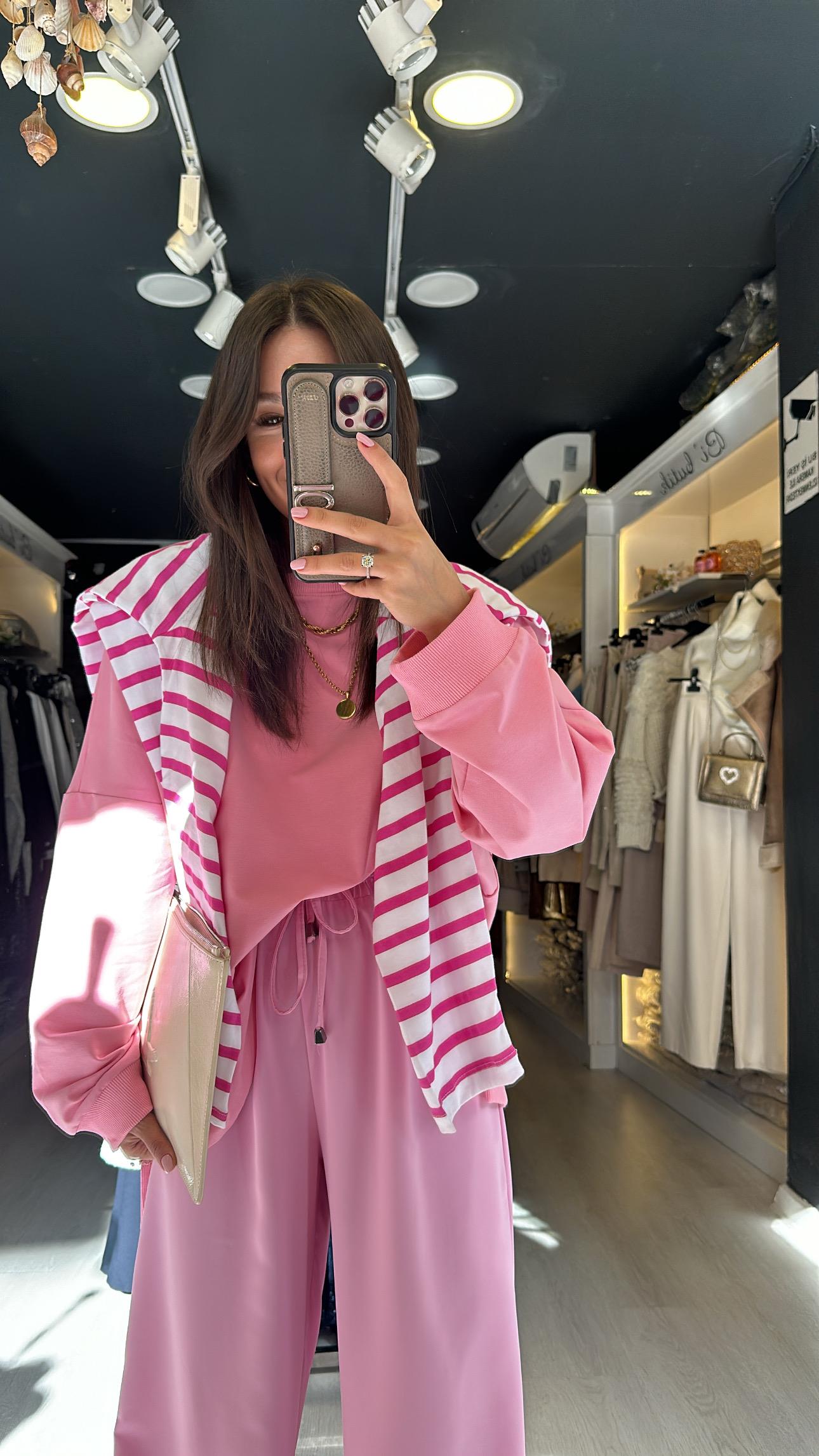 Pembe Yan Yırtmaç Detaylı Basic Sweat