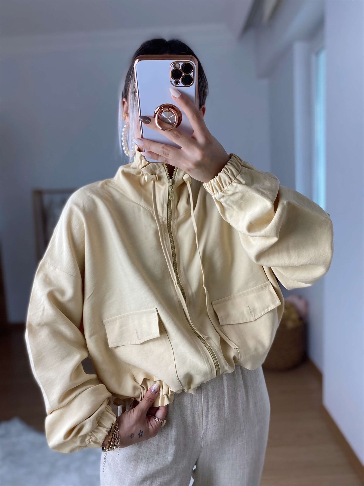 Sarı Fermuarlı Ceket