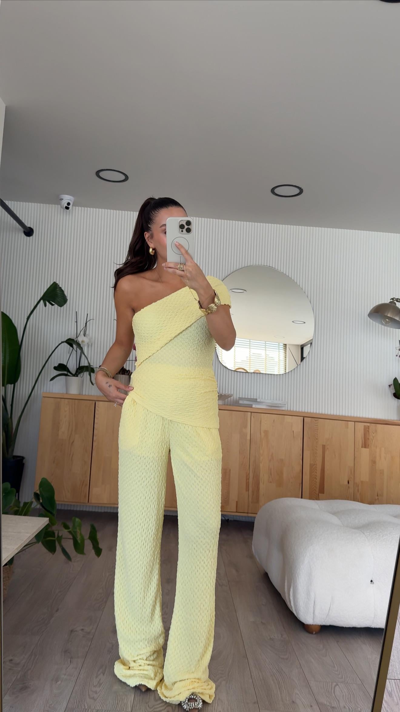 Sarı Tek Kol Dokulu Takım