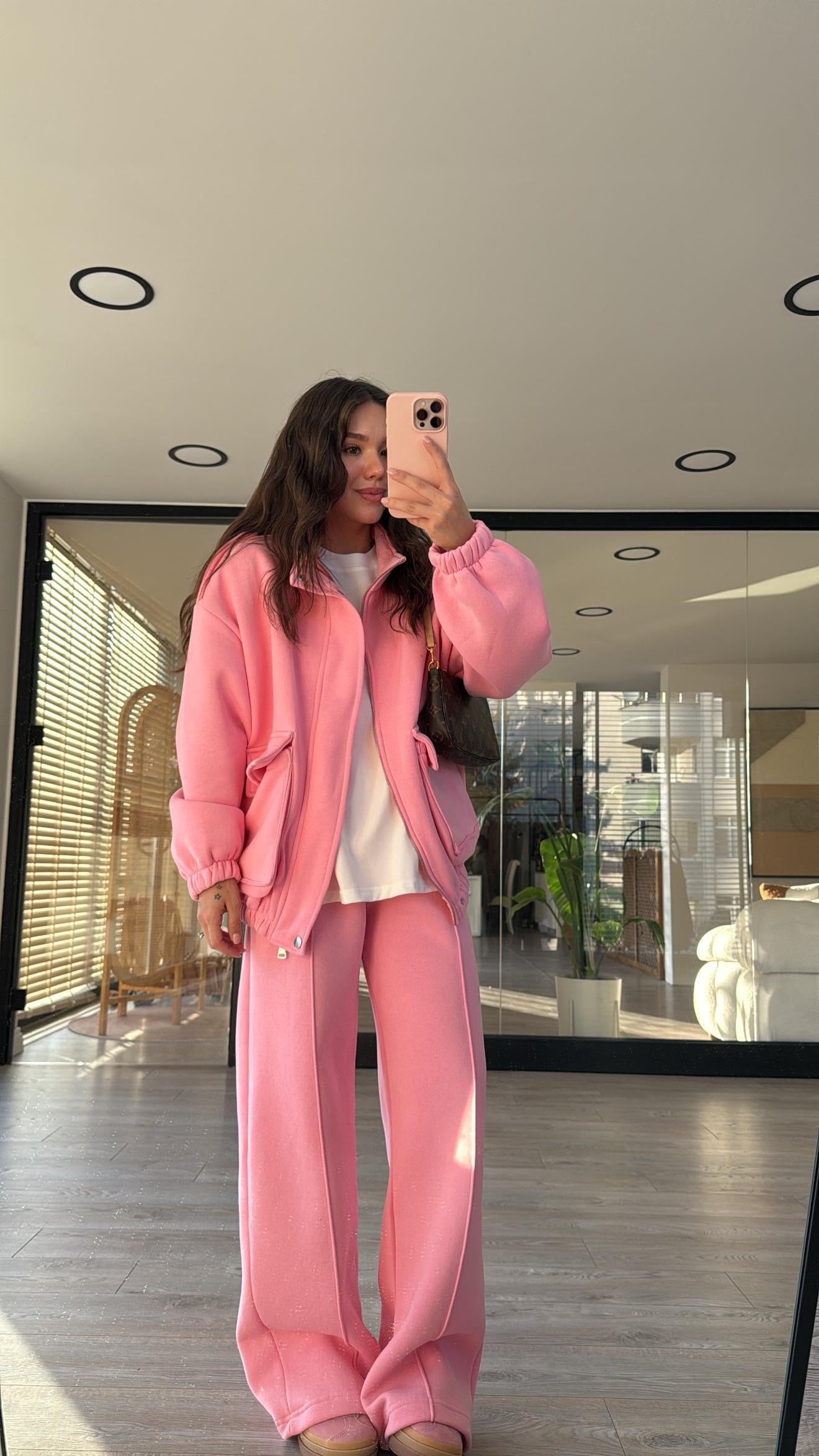 Şeker Pembe Ön Cepli Şardonlu Takım