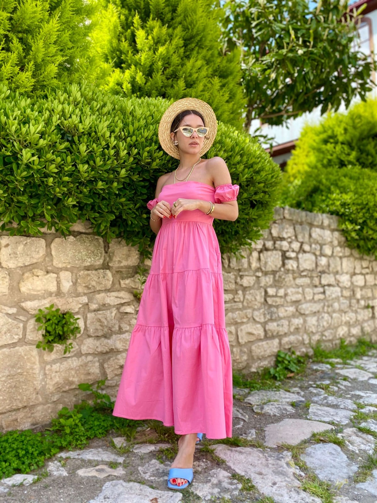 Seker Pembe Poplin Midi Boy Elbise