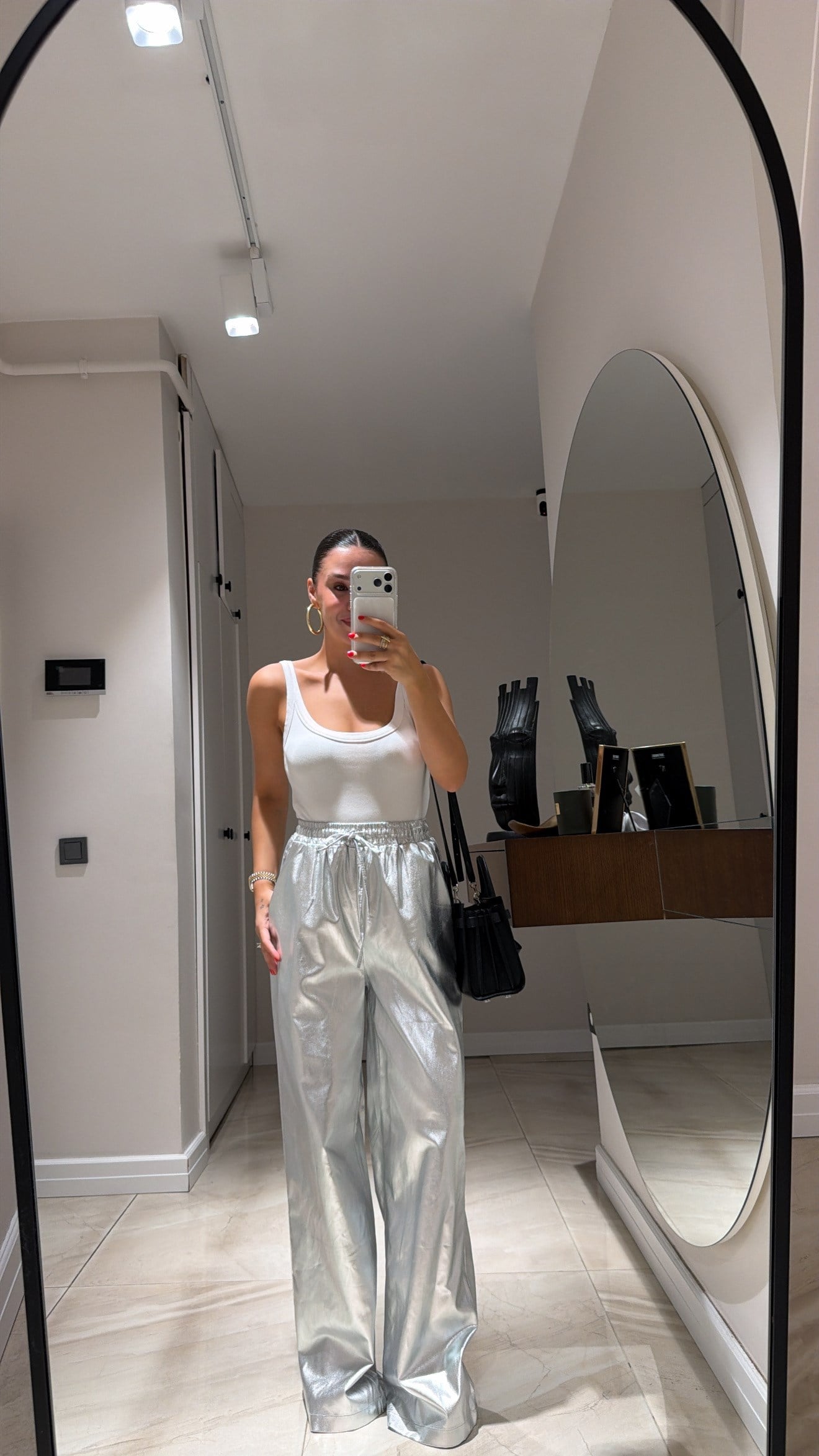 Silver Varaklı Bel Bağlamalı Pantolon