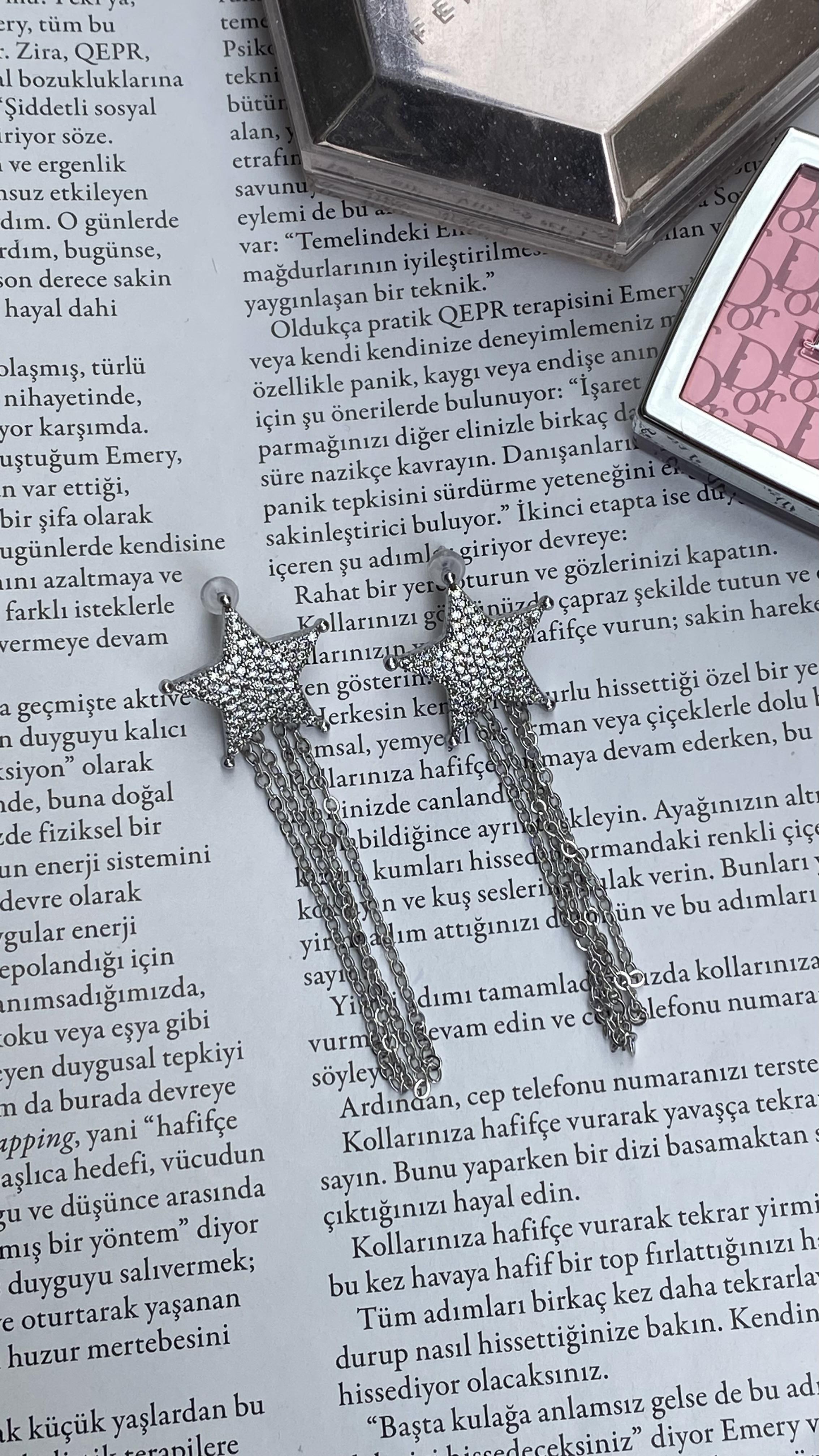 Silver Zirkon Taşlı Yıldız Salkım Küpe