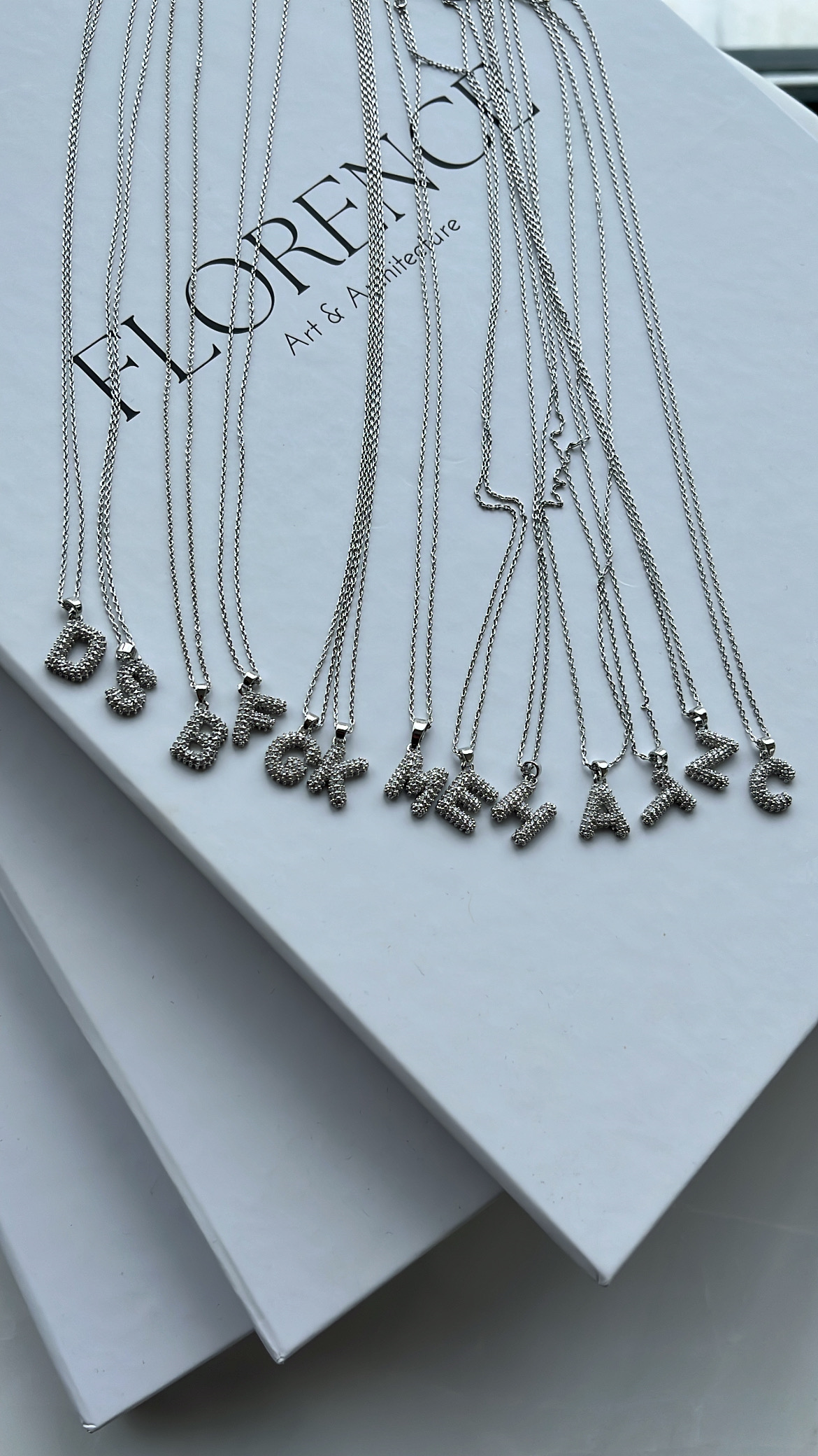 Silver Zirkon Taşlı Zincirli Harf Kolye