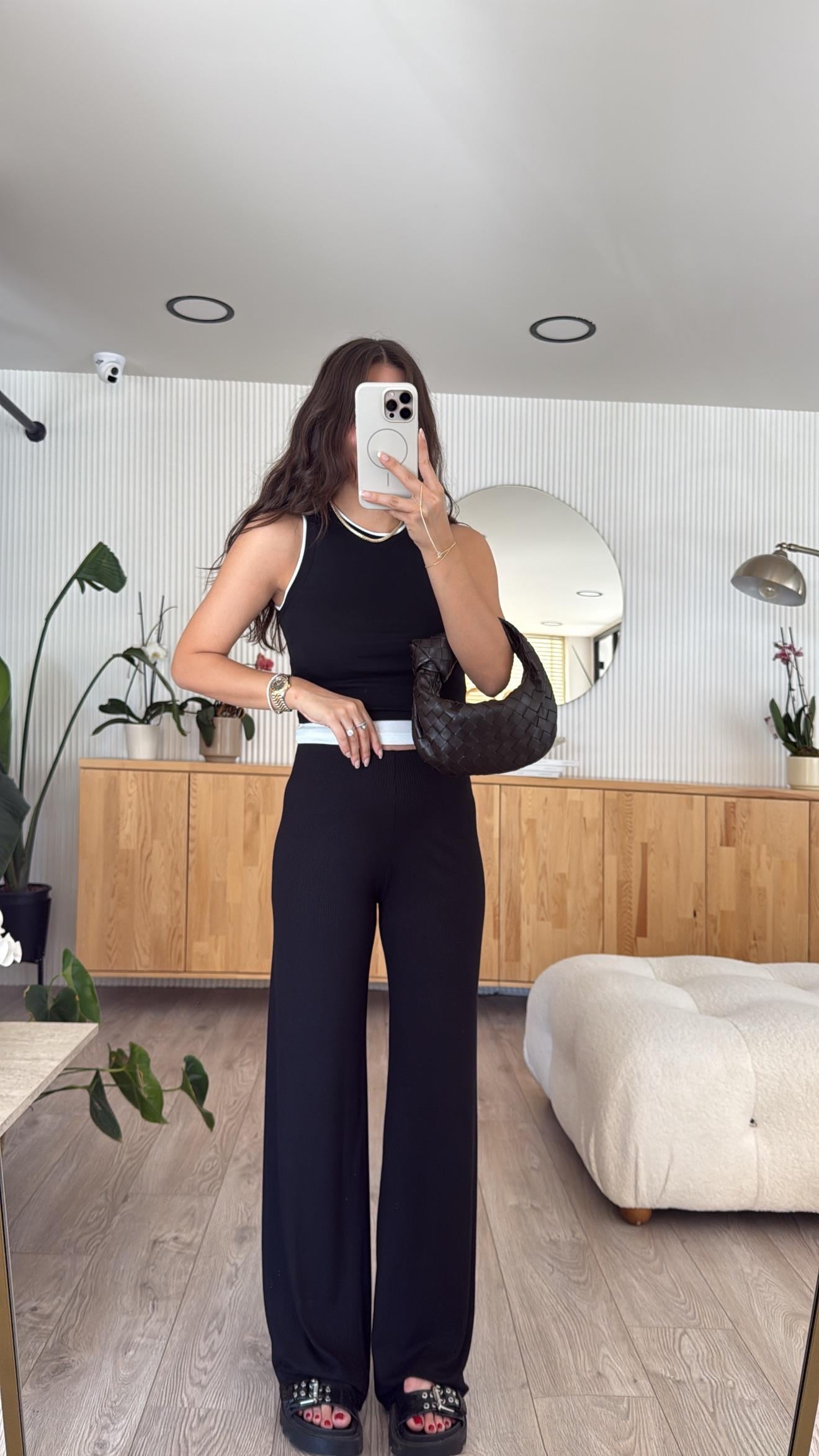 Siyah Bel Lastikli Fitilli Basic Pantolon