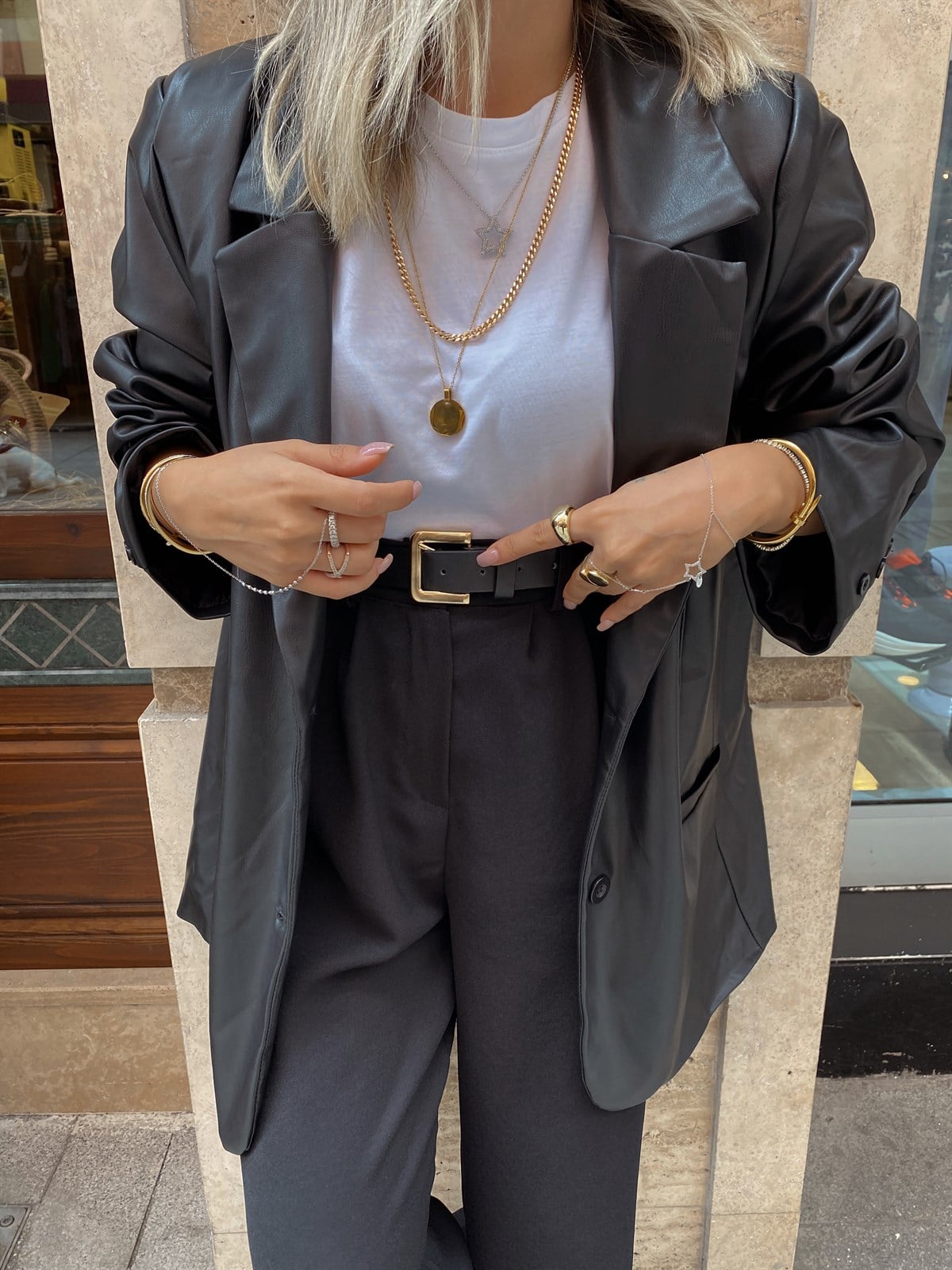 Siyah Deri Blazer Ceket