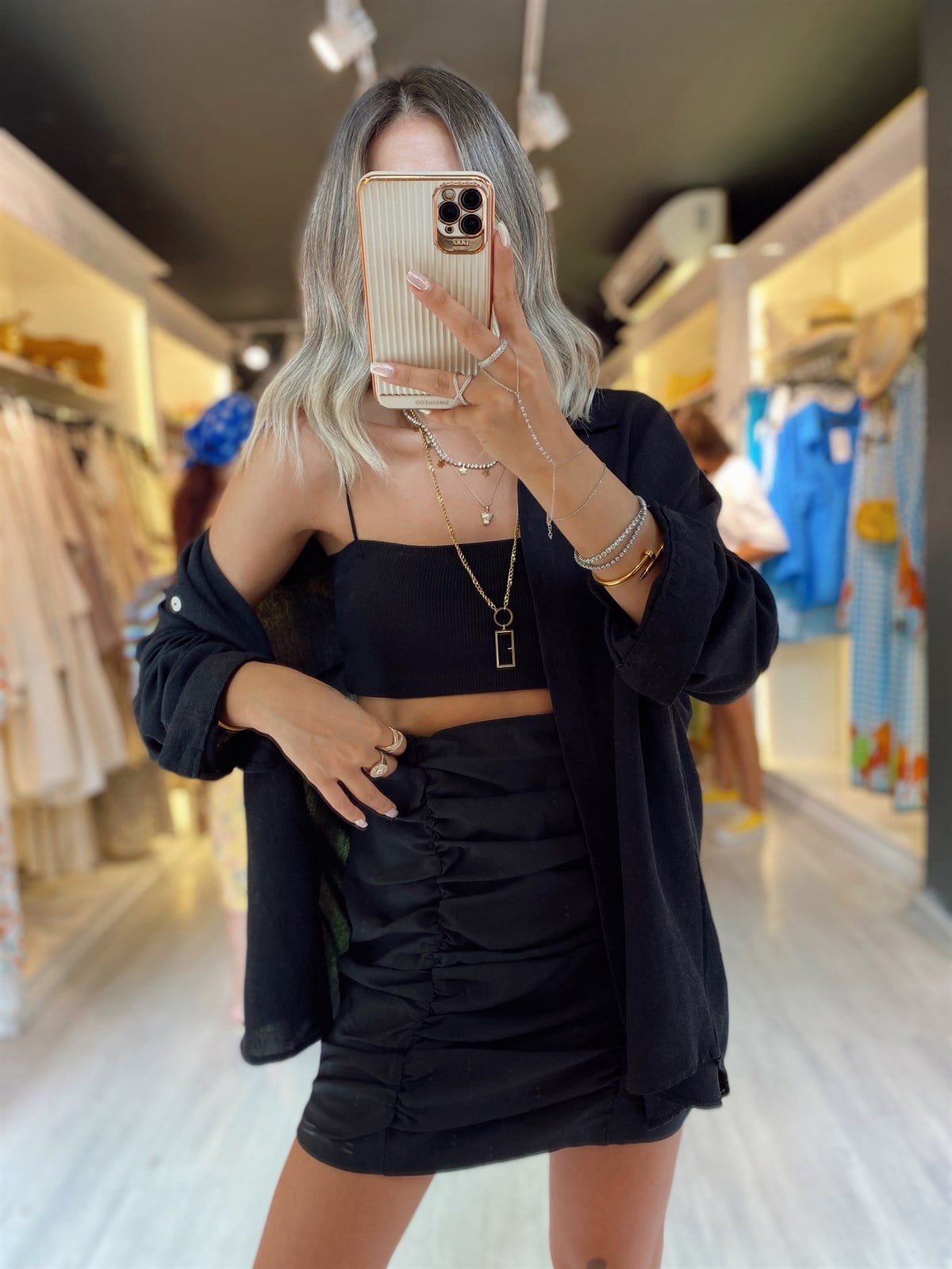 Siyah Fitilli İp Askılı Kaş Korse Crop