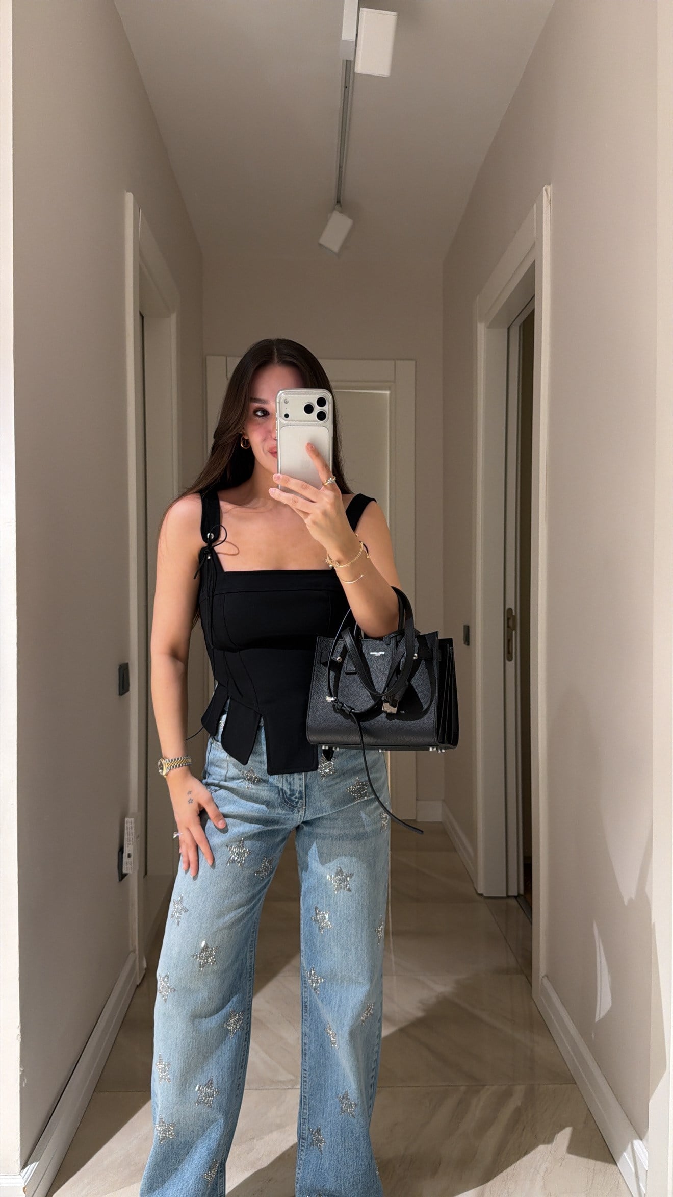 Siyah İp Detaylı Korse Bluz