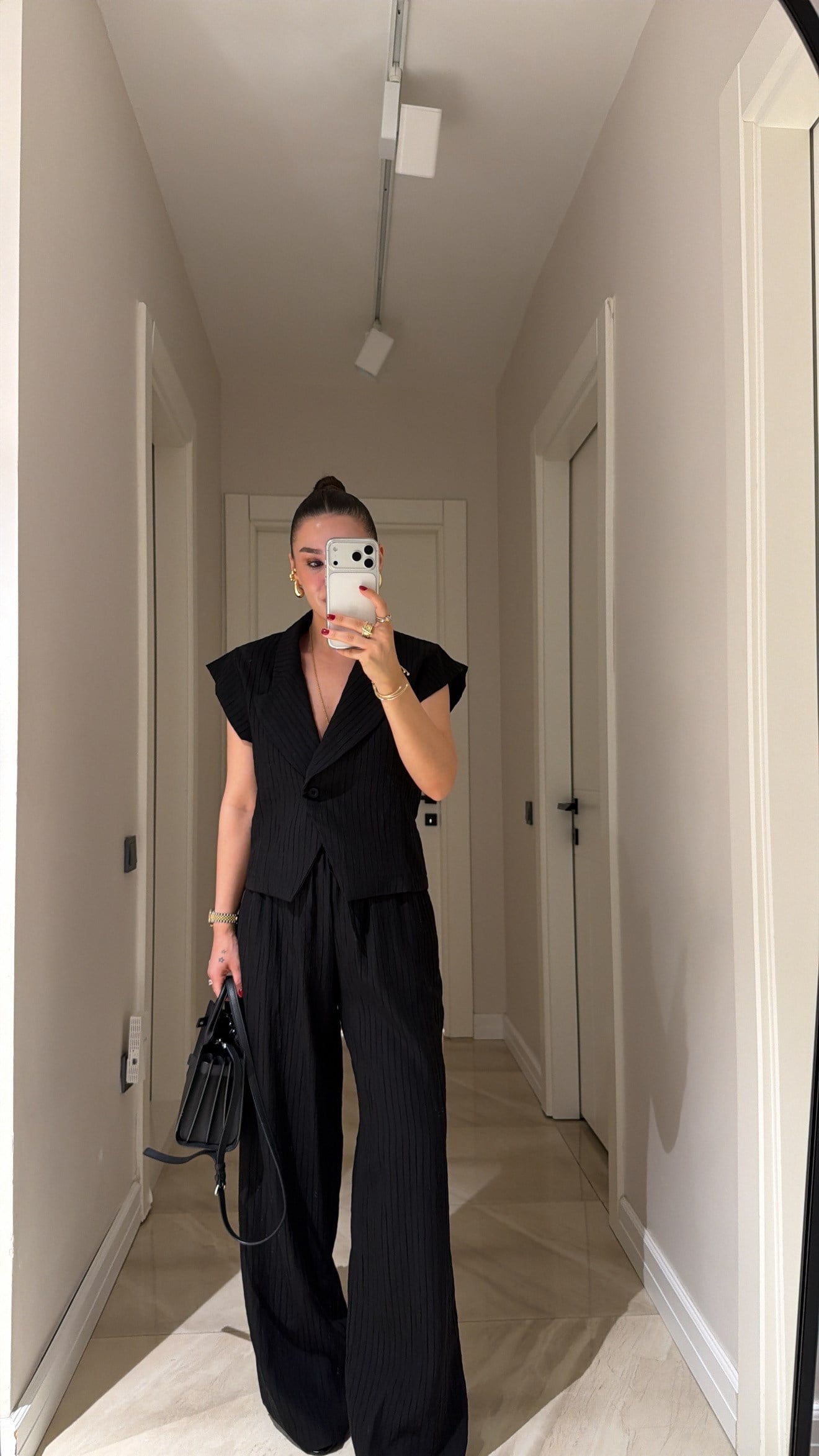 Siyah Kendinden Çizgili Kolsuz Marka Model Takım