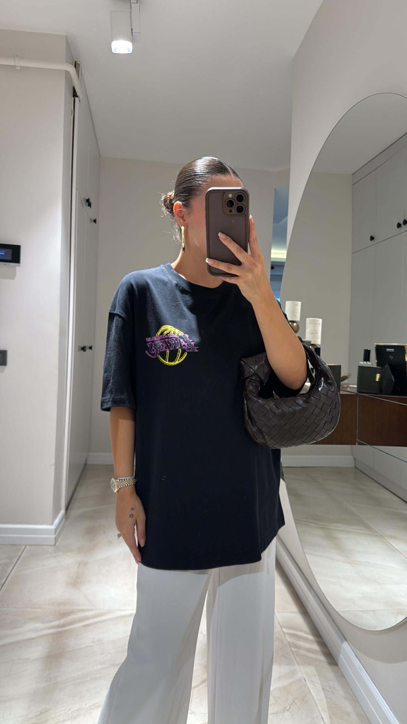 Siyah Lakers Yazılı Tshirt
