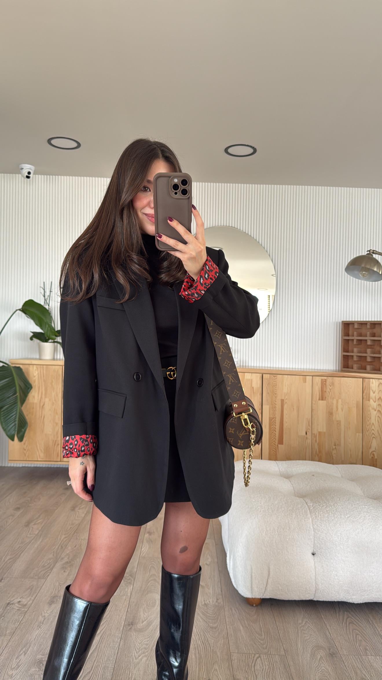 Siyah Leopar Astarlı Marka Model Blazer Ceket 